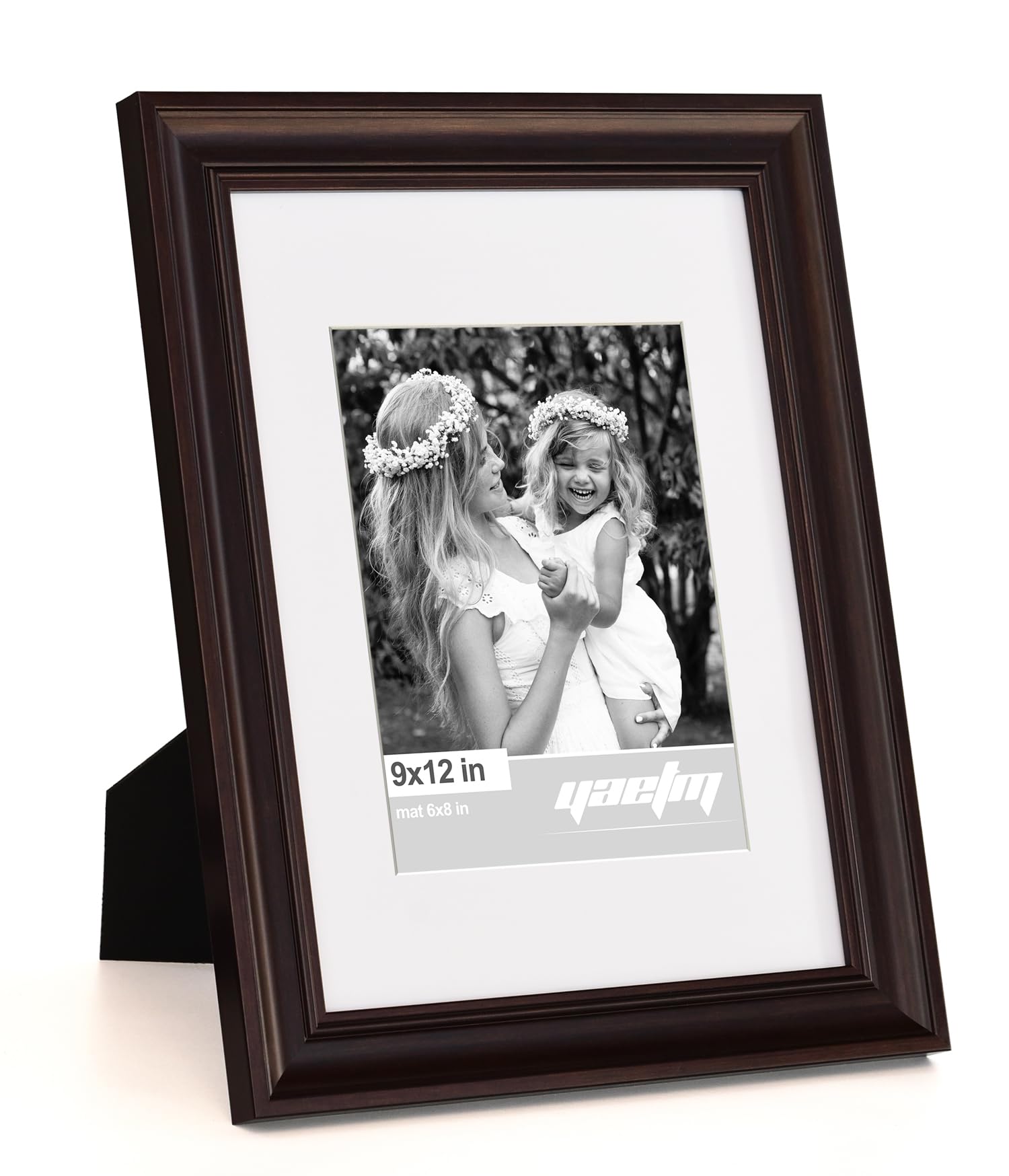 Yaetm 9x12 Picture Frame Matted to 6x8 Set of 4, 1.4    Wide Molding & Dark Brown Photo Frames 9 x 12 with Tempered Glass, Displ