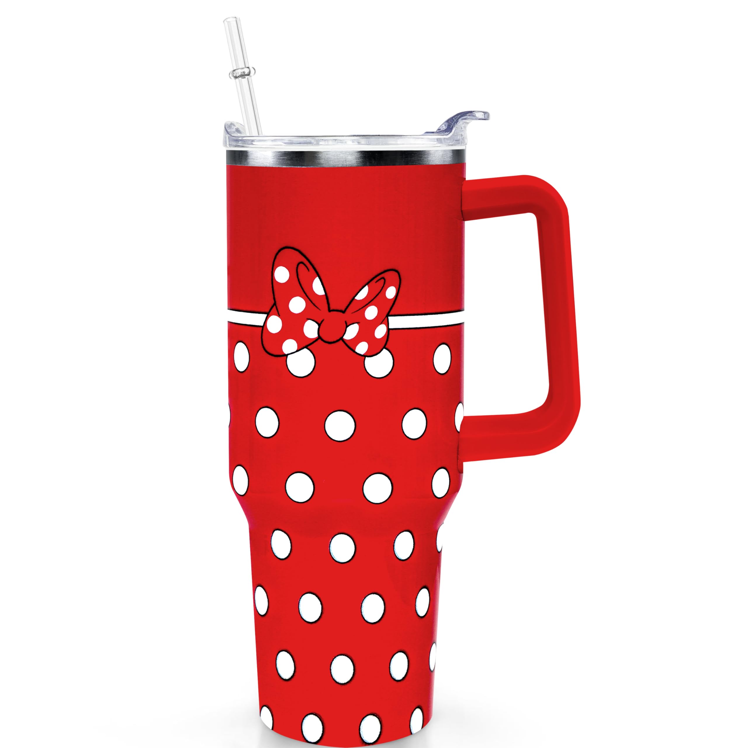 Sxdcfrs Cartoon Mouse Tumbler 40 Oz With Lid and Straw Stainless Steel Insulated with Handle Red Bowknot Travel Coffee Mug - Bir