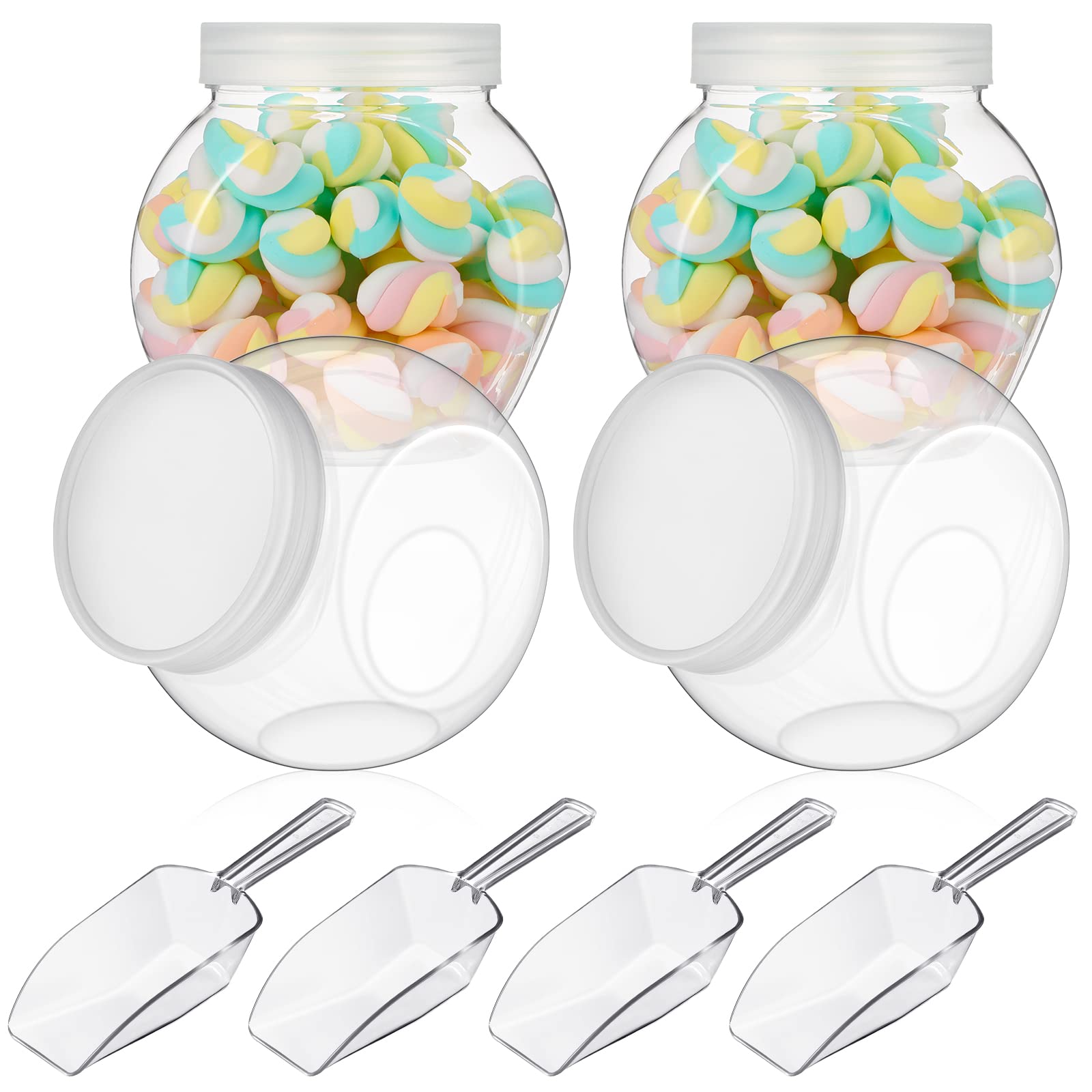 Umigy 4 Sets Clear Plastic Candy Jars with Lids and Scoops, 42 oz Clear Cookie Jars for Candy Pantry Buffet Kitchen Home Party W