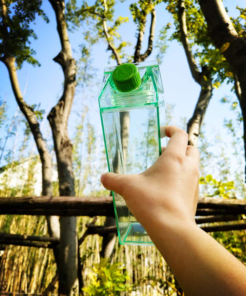 Corvelia 500Ml/17Oz Cute Leakproof Green Milk Carton Water Bottle Portable Drinkware For Outdoor Climbing Tour Or Camping