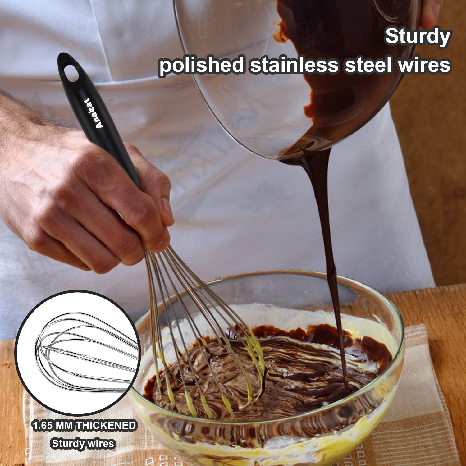 Anaeat Stainless Steel Kitchen Whisk Set Of 4, Milk And Egg Beater Blender With Thick Wire For Whisking, Cooking, Baking, Beatin