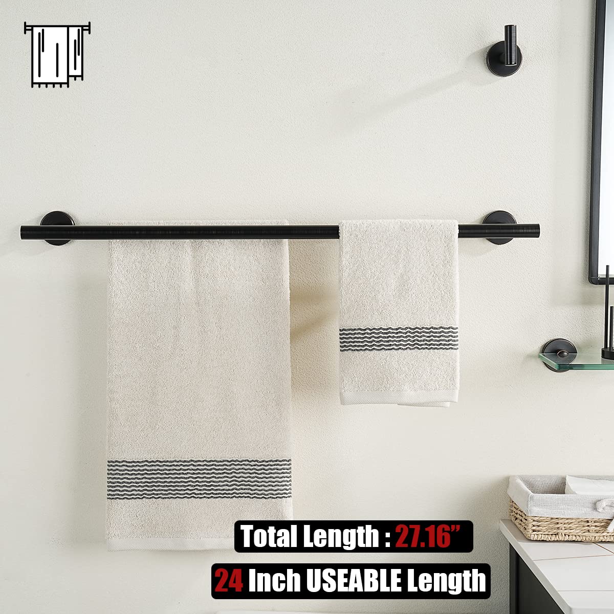 JQK Double Towel Bar  Oil Rubbed Bronze 24 Inch 304 Stainless Steel Thicken 0.8mm Bath Towel Rack for Bathroom  Towel Holder Wall Mount ORB  Total Length 27.16 Inch  TB100L24-ORB
