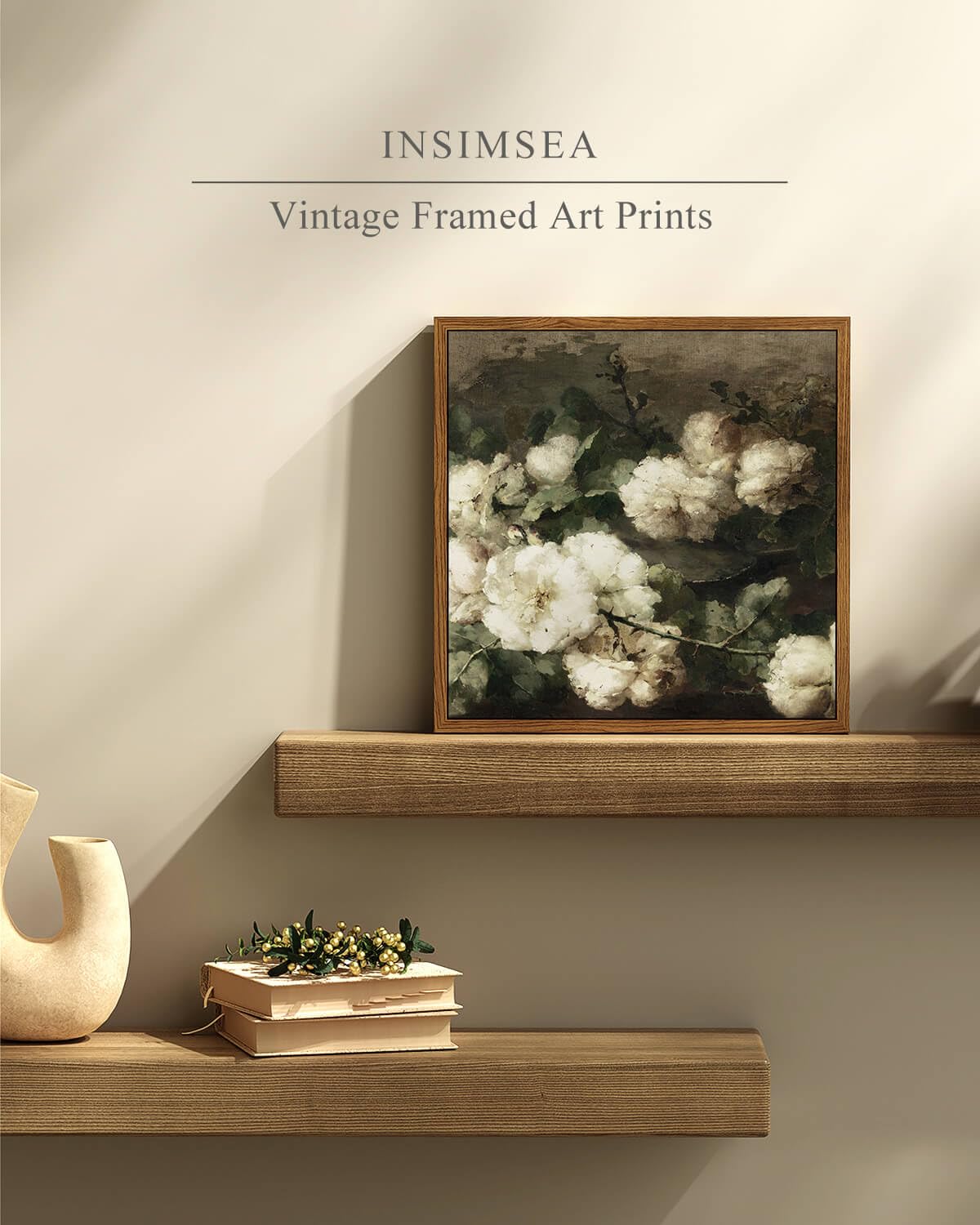Insimsea Square Framed Canvas Wall Art, Vintage Flower Pictures Rustic Floral Wall Art For Living Room, Flowers Wall Prints, Flo