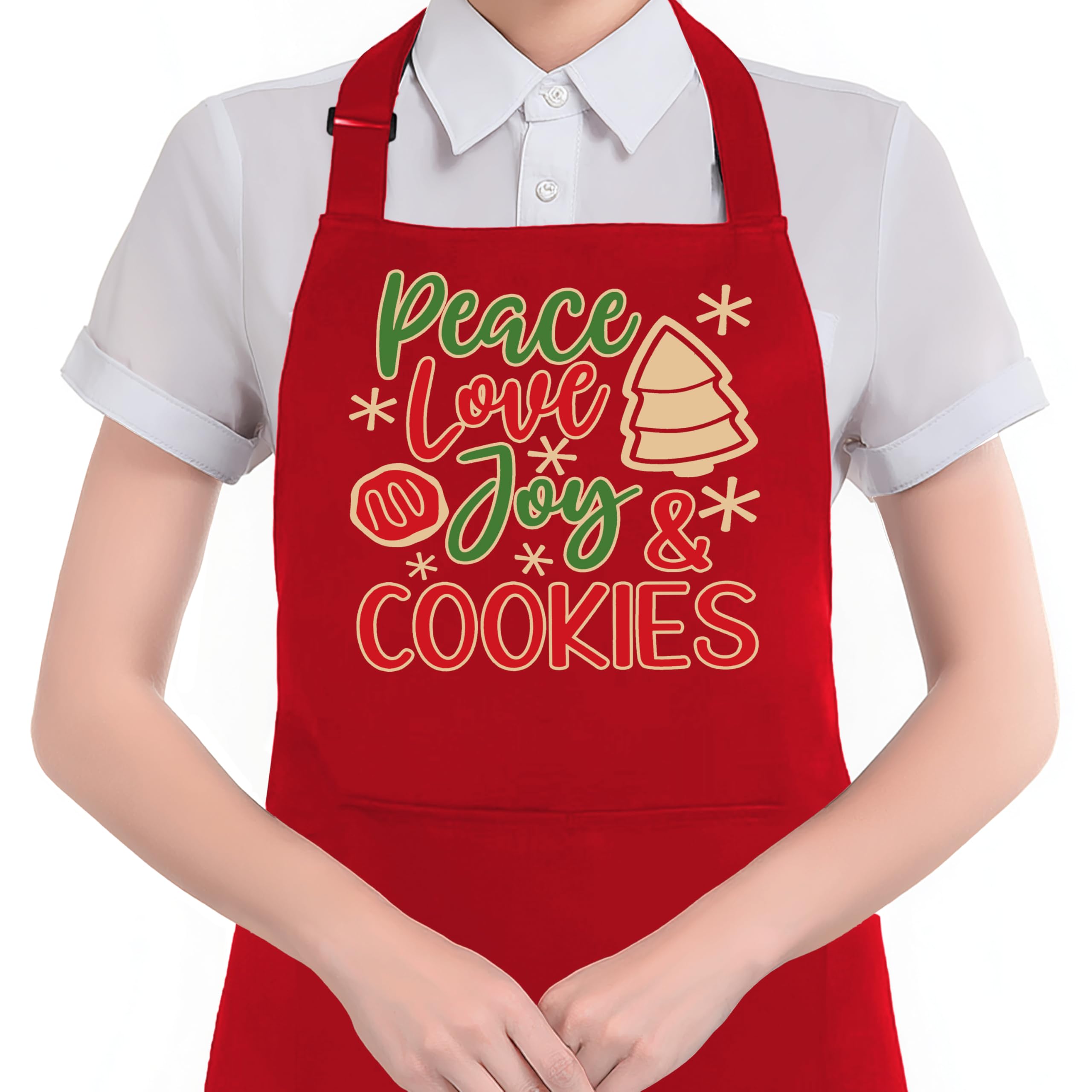 Hugane Peach Love Joy Christmas Cookie Apron With Pockets, Cookie Baker Gifts, Holiday Baking Christmas Tree Waterproof Adjustab