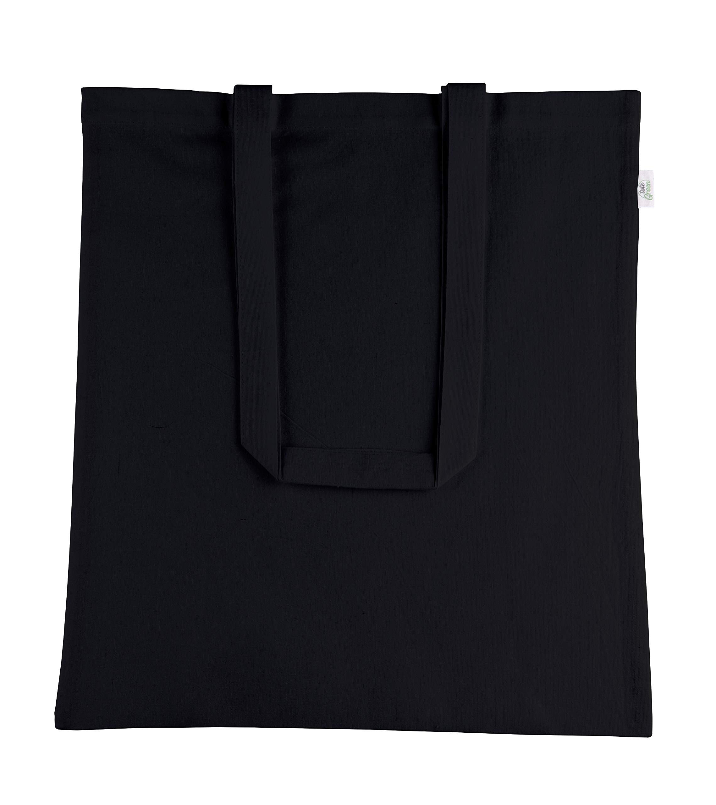 Atmos Green 12 Pack 15 X 16 Inch With 27'' Long Handle Black Color 5.5 Oz Recycled Cotton Reusable Grocery Bags Ecofriendly Supe