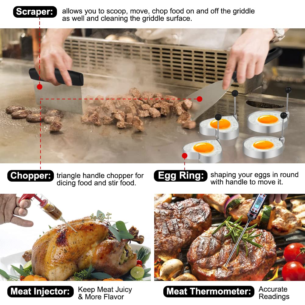 Griddle Accessories Kit  135 Pcs Griddle Grill Tools Set for Blackstone and Camp Chef  Professional Grill BBQ Spatula Set with Basting Cover  Spatula  Scraper  Bottle  Tongs  Egg Ring