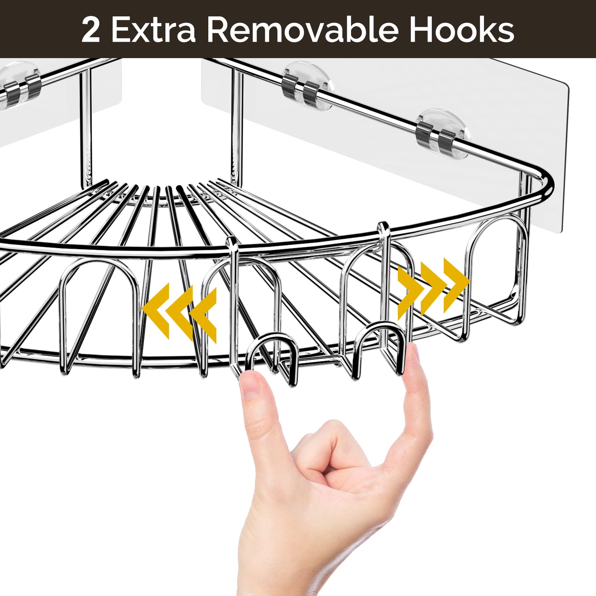 Orimade Corner Shower Caddy Stainless Steel With Hooks Wall Mounted Bathroom Shelf Storage Organizer Adhesive No Drilling 2 Pack