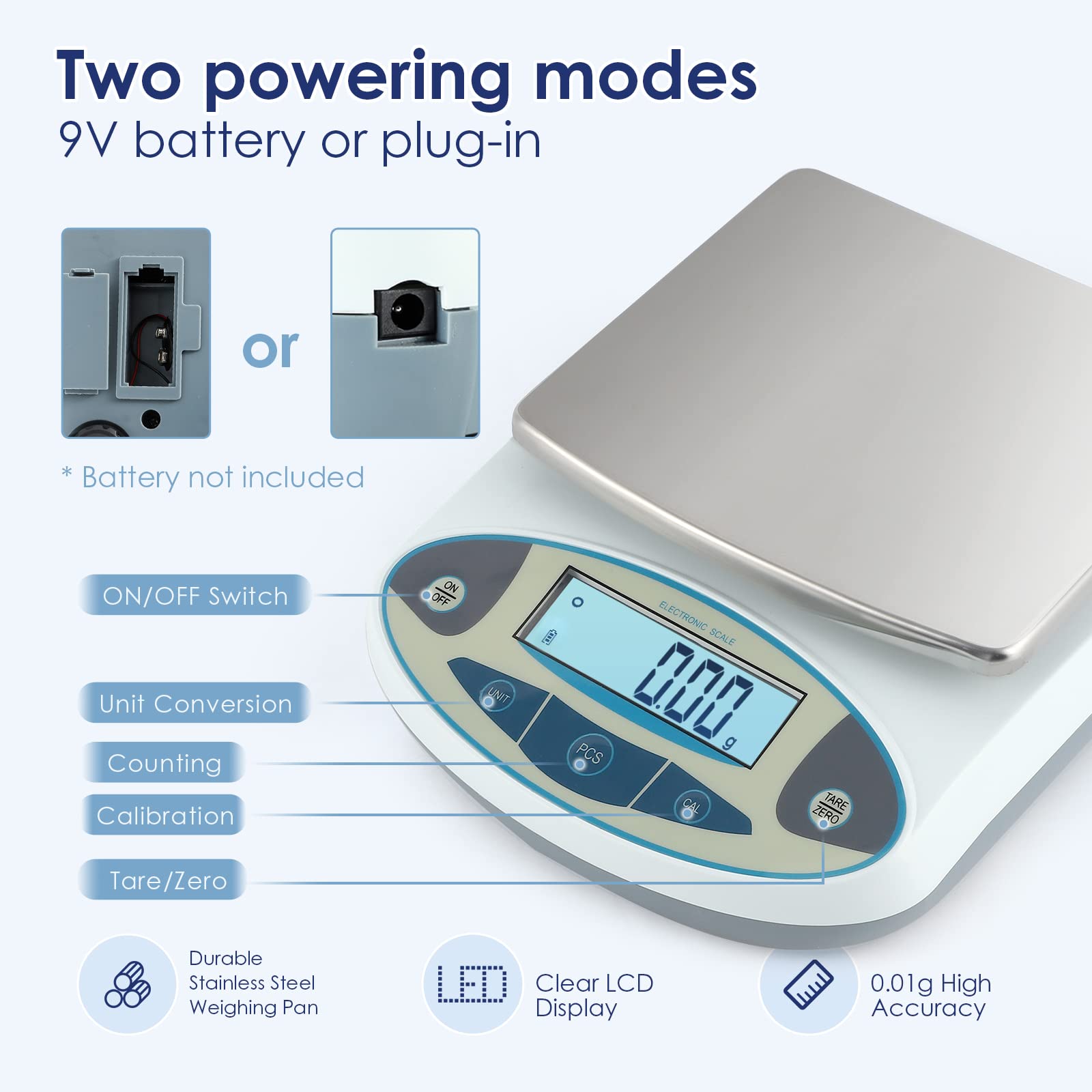 cgOLDENWALL Precision Lab Scale Digital Analytical Balance Laboratory Balance Jewelry Scale Scientific Scale 001g Accuracy 110V (5000g  001g)