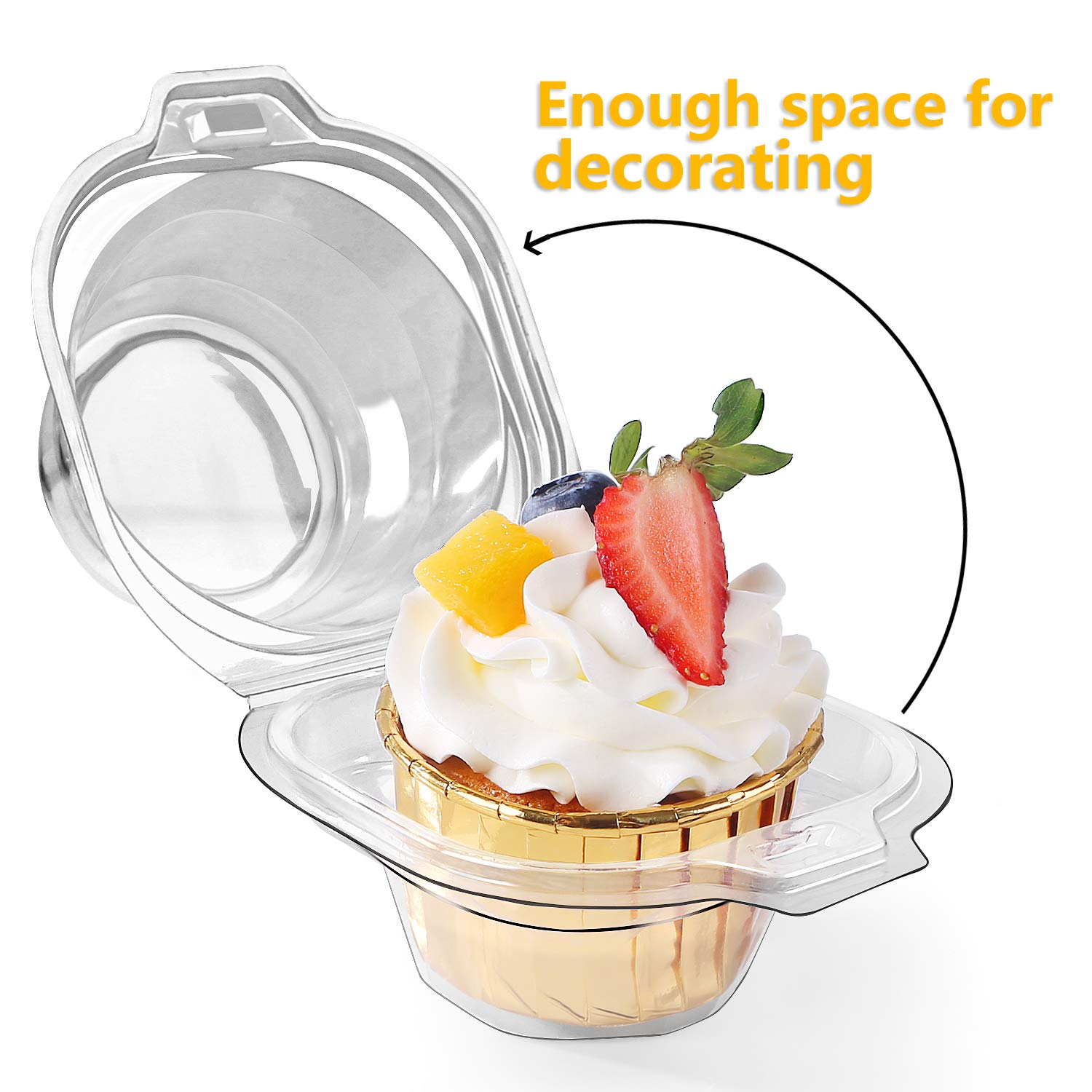 Foodiejoy 120 Packs Individual Cupcake Containers Stackable Single Compartment Cupcake Disposable Carrier Holder Box Deep Dome C