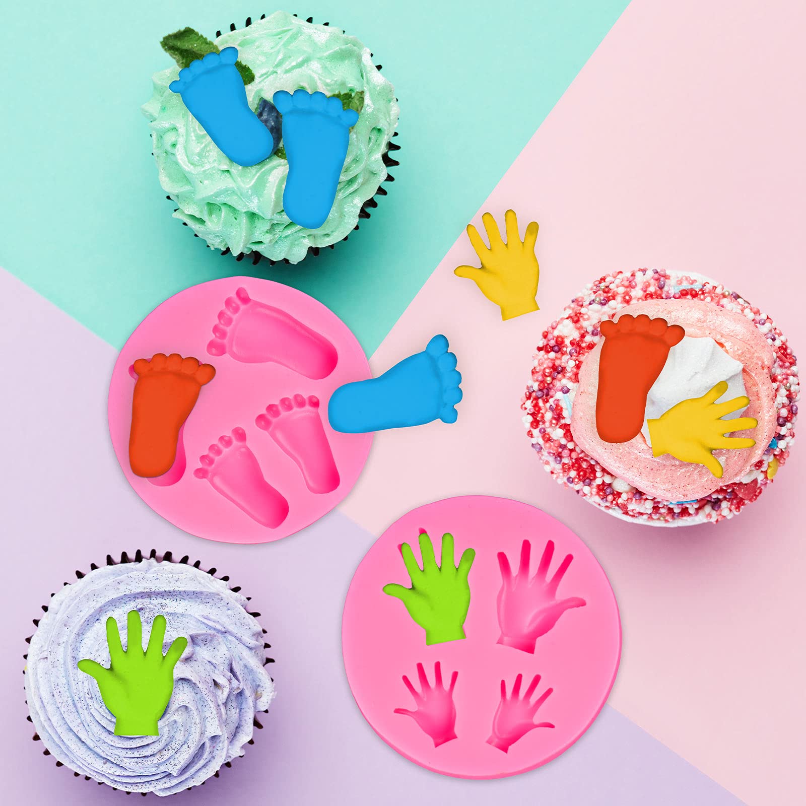 Whaline Silicone 3D Baby Feet Hands Mold Pink Chocolate Fondant Mould Baby Shower Candy Cake Topper Decoration Diy Baking Puddin