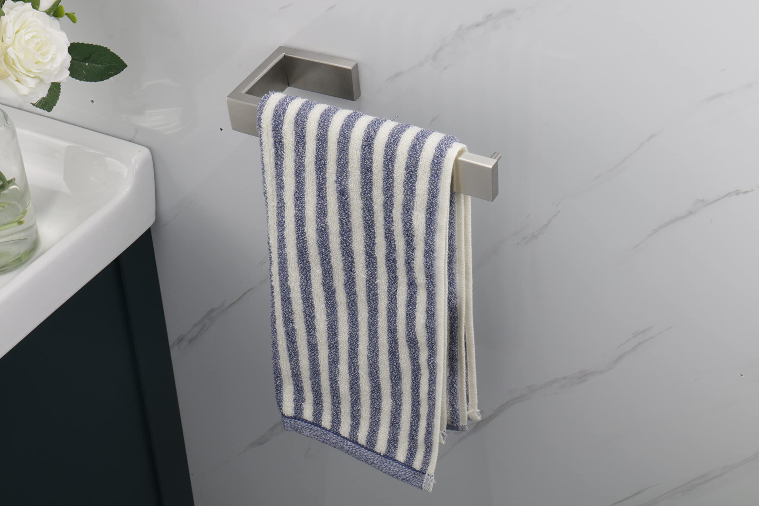 TocTen Hand Towel Holder/Towel Ring - Thicken SUS304 Stainless Steel Bathroom Hand Towel Hanger  9 Inch Heavy Duty Wall Mounted Towel Rack  Square Hand Towel Bar for Bathroom Hardware (Brush  9 in)