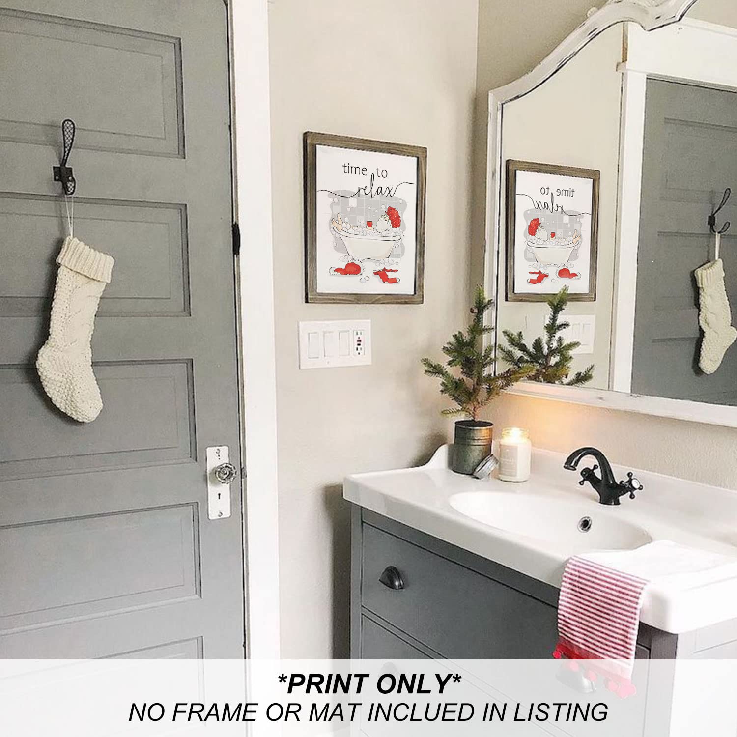 Heilkee Funny Christmas Bathroom Decor Wall Art Red And White Christmas Decor Relax Sign Santa Claus Pictures Funny Christmas Gi