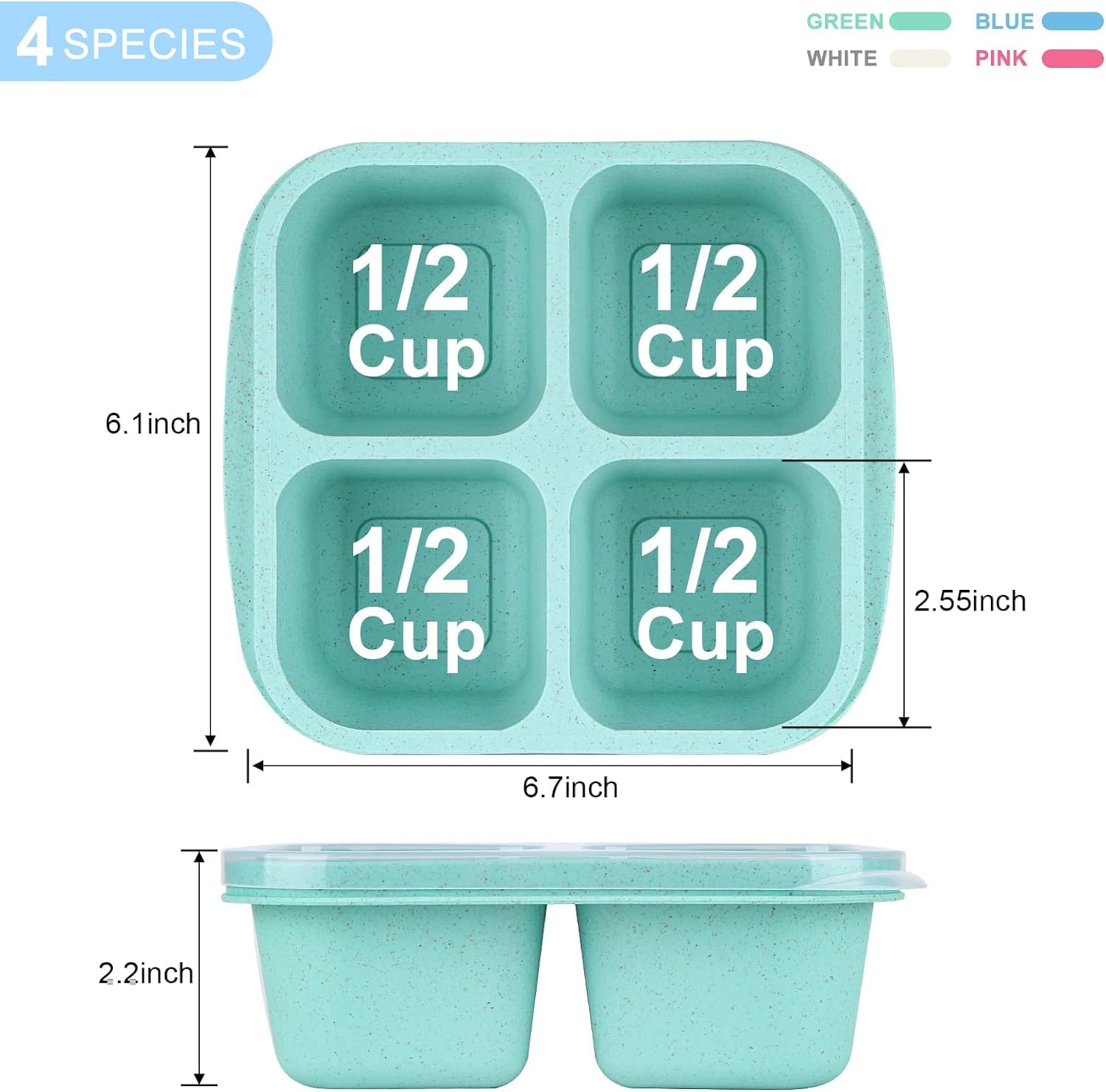 Cigenbon Bento Snack Boxes 4 Pack, Reusable Bento Boxes Kids With 4 Compartments & Fork, Lunch Snack Containers For Kids Adults,