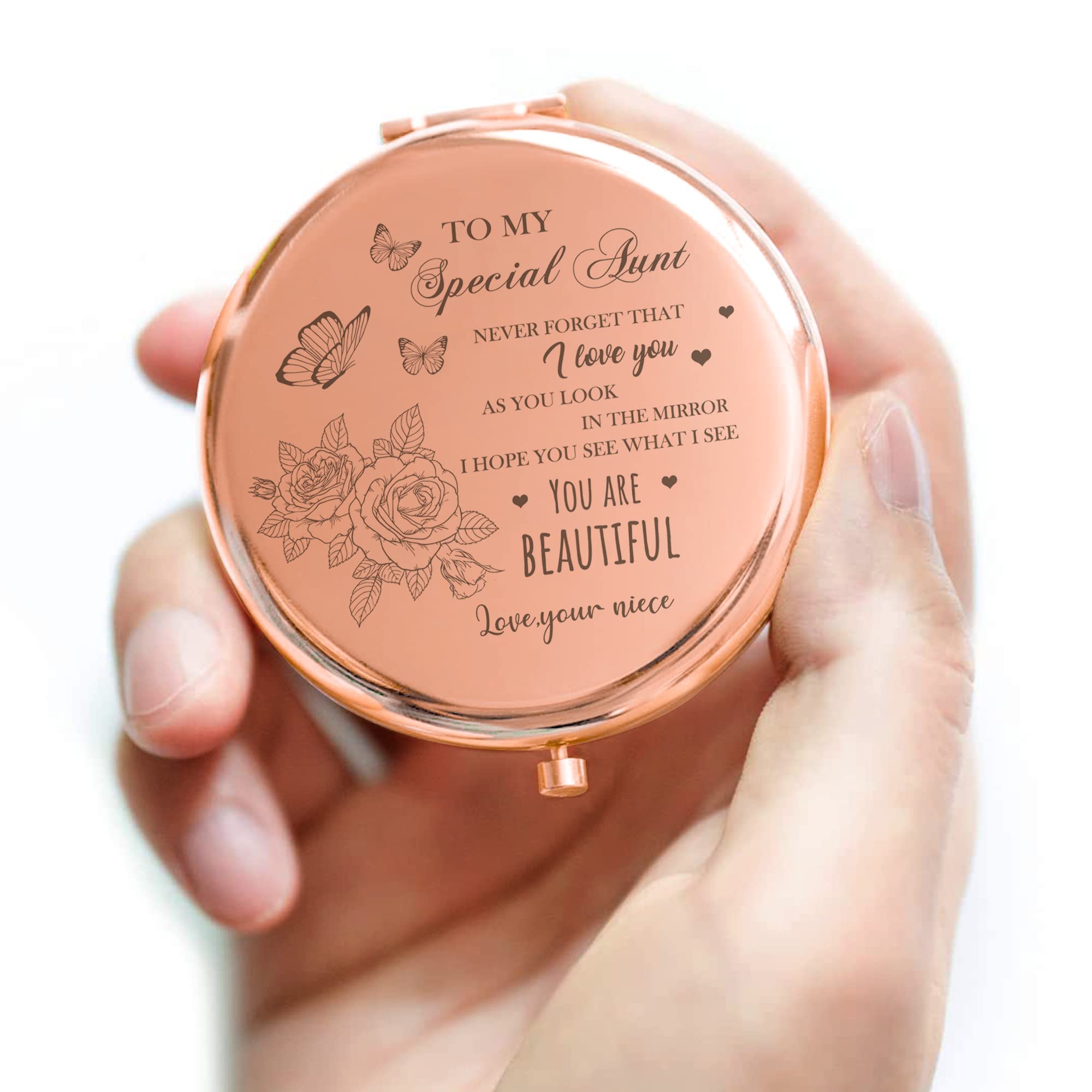 Gaolziuy Compact Mirror Gifts For Aunt, Rose Gold Special Aunt Compact Mirror For Auntie, Birthday Gifts For Aunt From Niece For