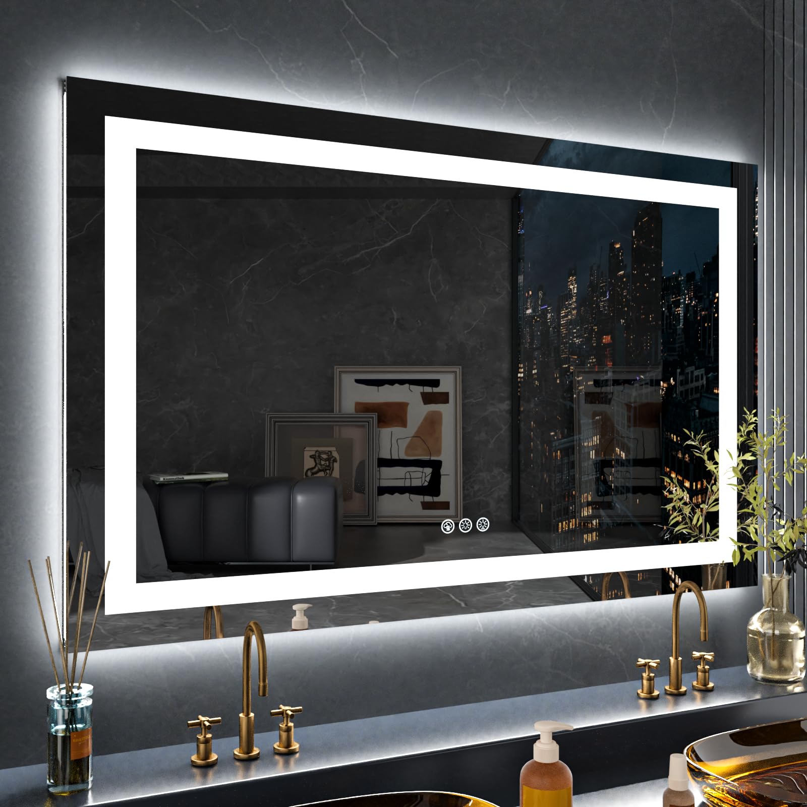 Loaao 40''X24'' Led Bathroom Mirror With Lights, Anti-Fog, Dimmable, Rgb Backlit + Front Lighted, Bathroom Vanity Mirror For Wal