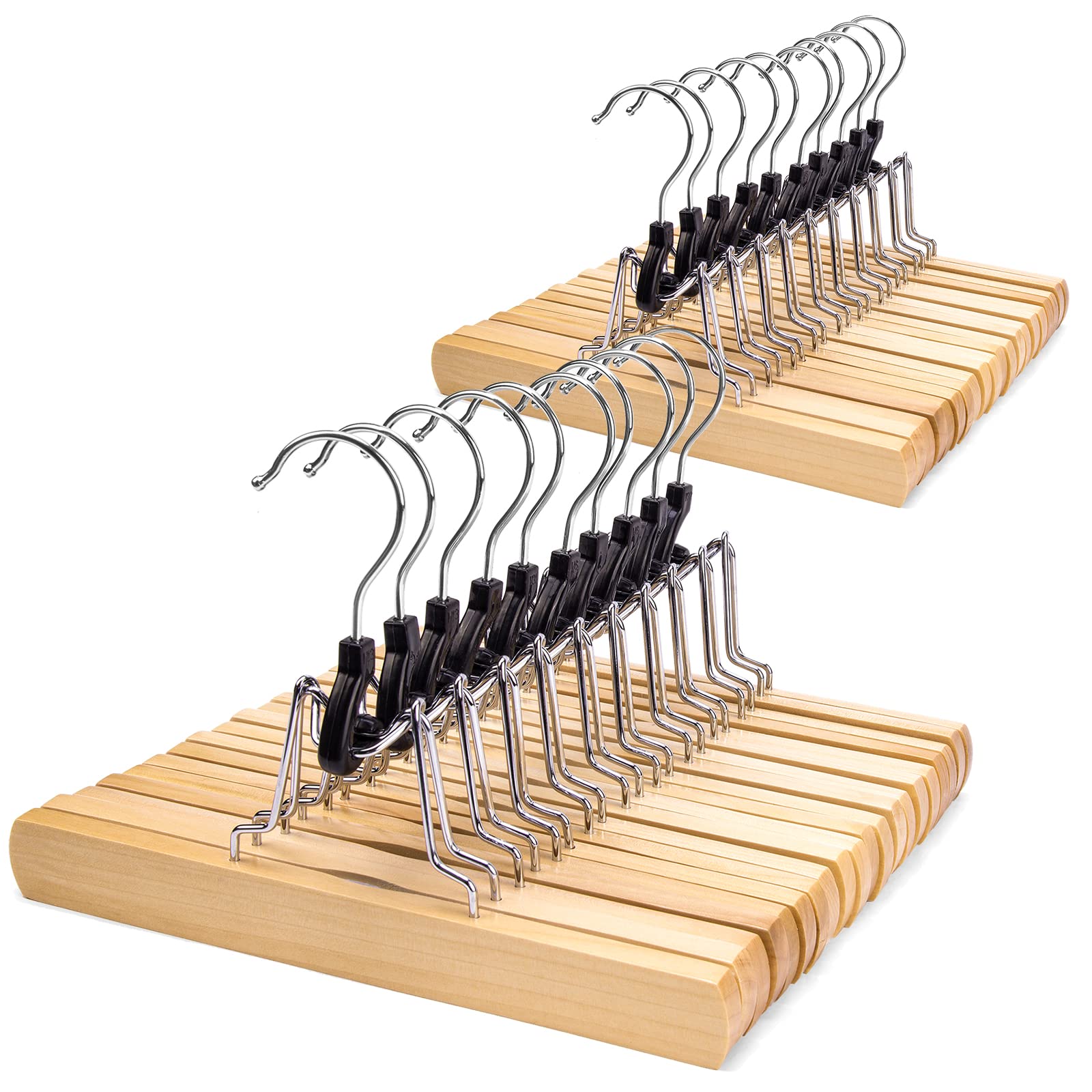 Nature Smile Wooden Pants Skirt Hangers, Smooth Finish Solid Wood Non Slip Jeans Slack Clamp Hangers Hair Extension Hangers(20Pc