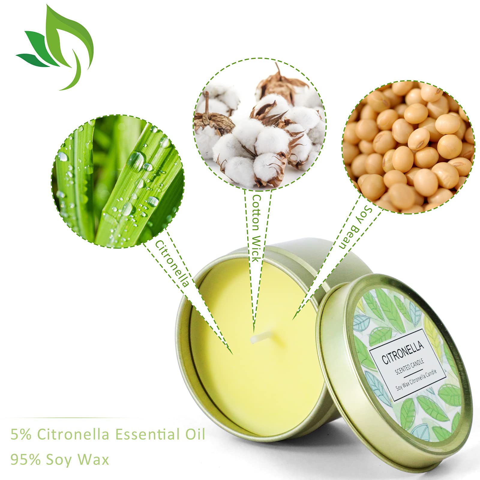 Citronella Candles, Outdoor Scented Candles, Soy Wax Candles Gift Set for Outdoor Garden, Camping, 12 x 2.5 oz