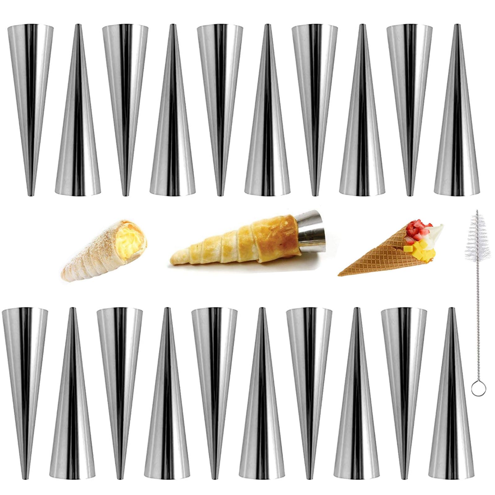 20Pcs Large Conical Cream Horn Molds, Non-stick Cream Horn Molds Stainless Steel, 5 inch Large Size Cannoli Tubes Kit Pack of Ba
