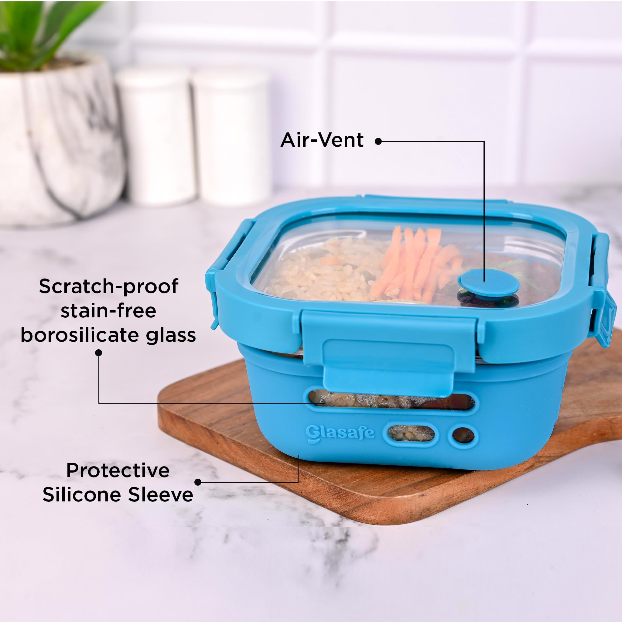 GLASAFE Desk Munch Combo Borosilicate Glass Tiffin & Bottle Set - Water Bottle|Microwave Safe Lunch Box|Lunch Boxes for Office M