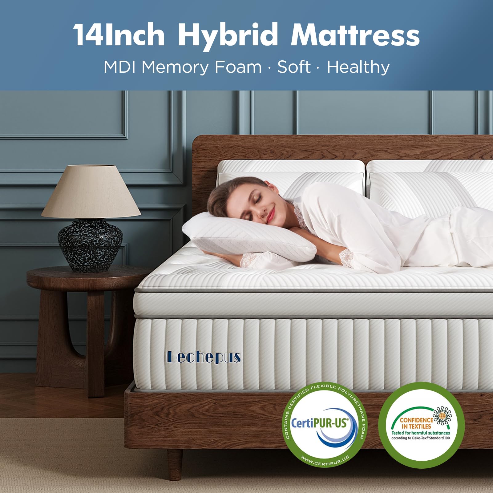 Queen Mattress, Lechepus 14Inch Medium Plush Queen Size Mattress In Box, Hybrid Mattress With Memory Foam & 7-Zone Individual Po