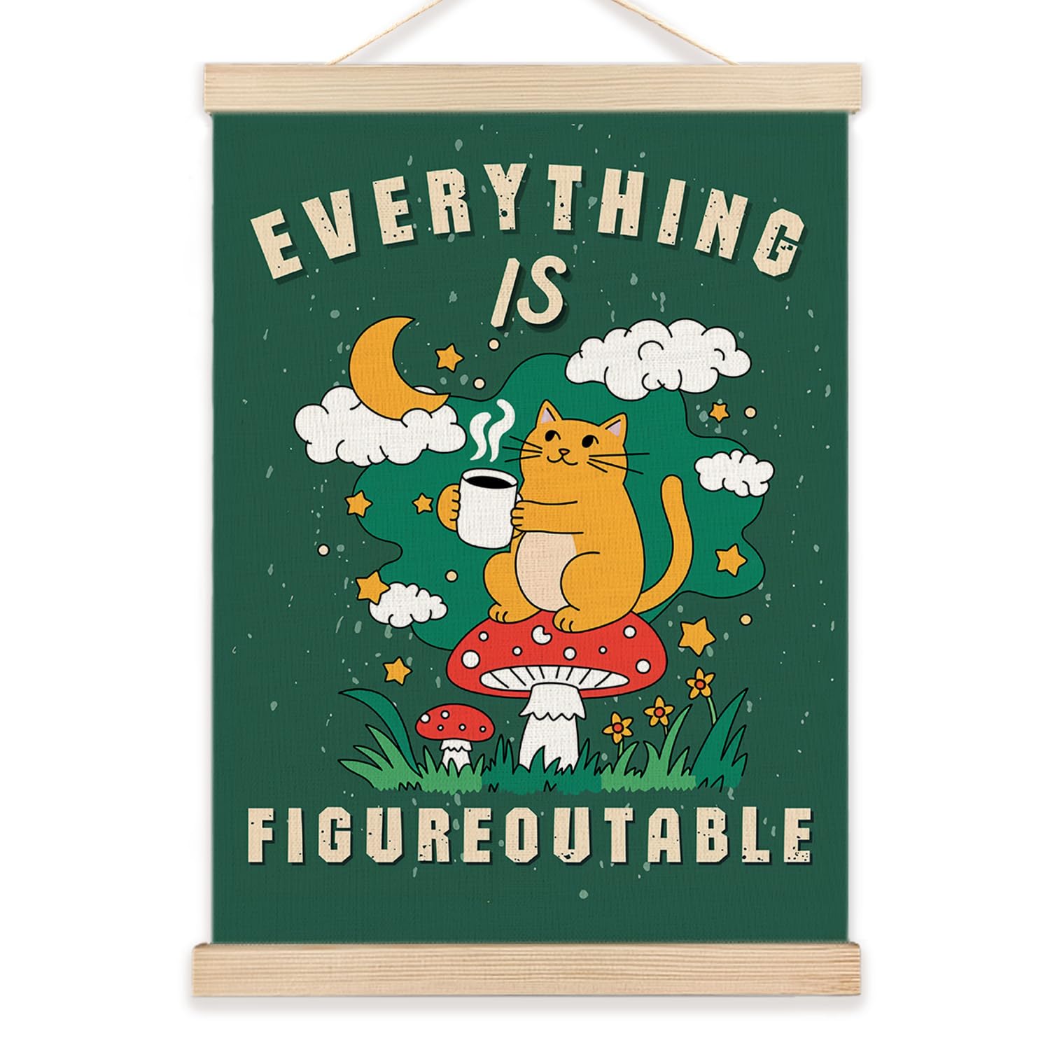 Lzyrf Everything Is Figureoutable Funny Cat Wall Art Poster Framed, Positive Affirmation Inspirational Quote Canvas Prints Wall 