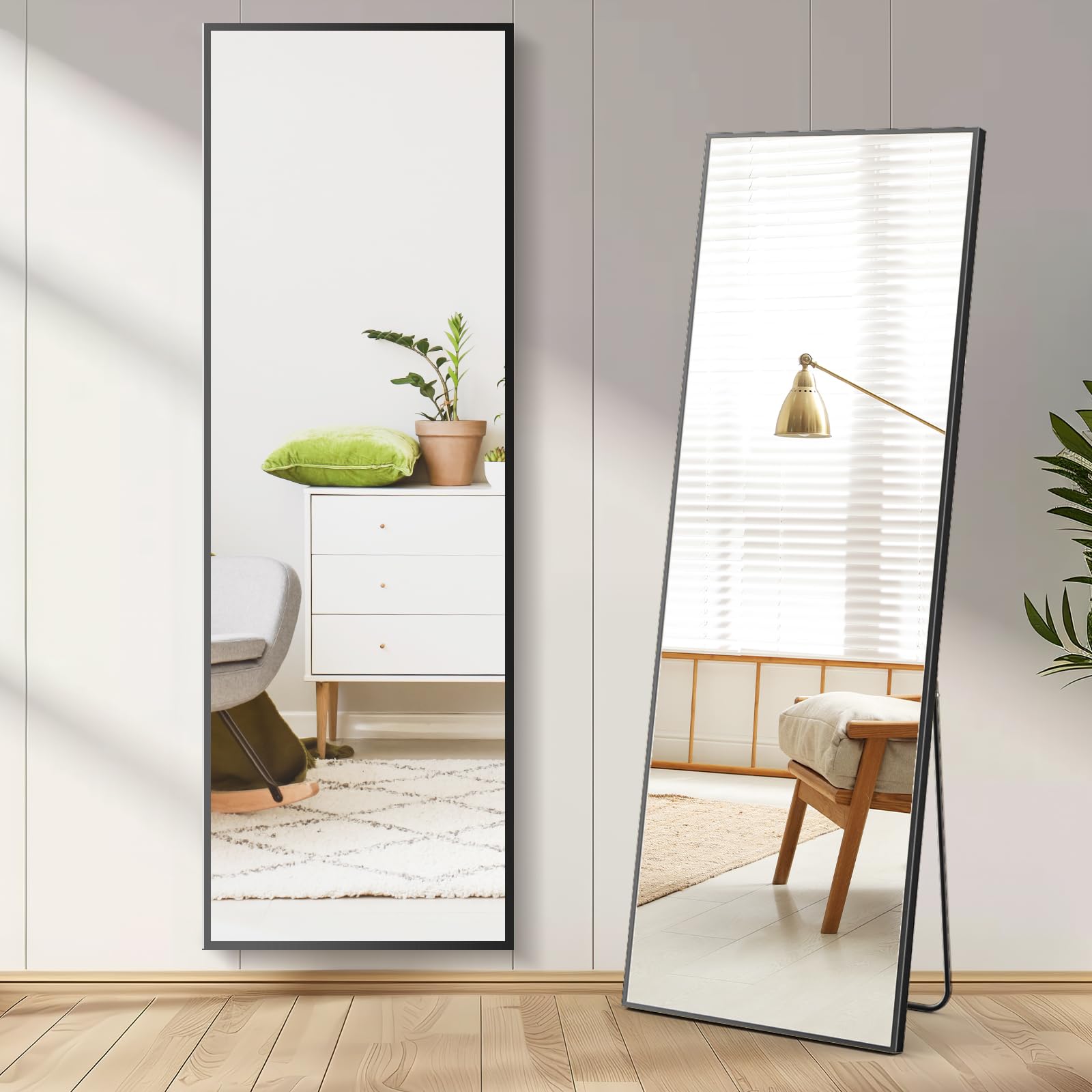 DUMOS Full Length Mirror 59x17 Full Body Floor Mirror for Bedroom or Cloakroom, Can Stand Alone, Hang or Lean Against Wall, Tall