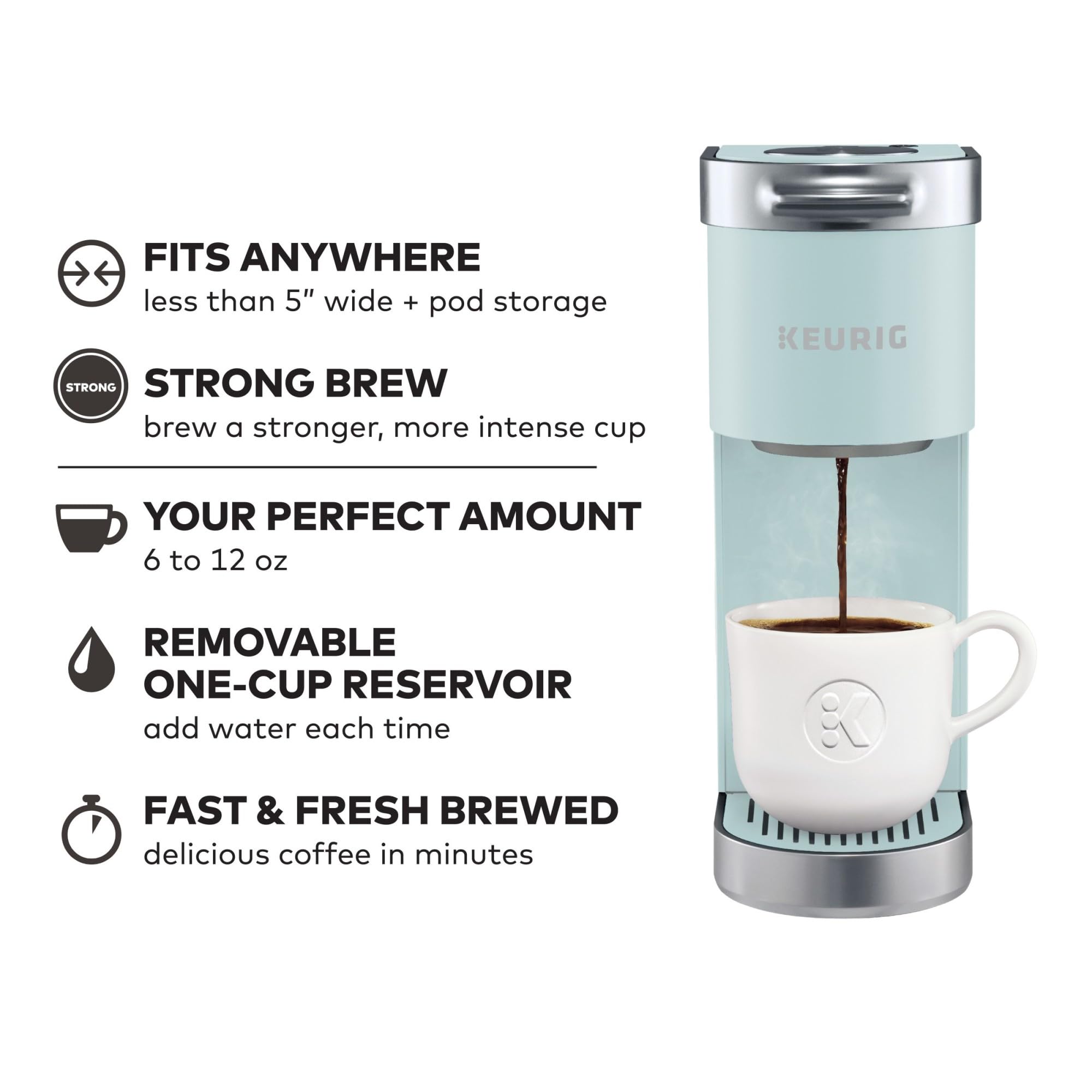 Keurig K-Mini Plus Single Serve K-Cup Pod Coffee Maker, With 6 To 12Oz Brew Size, Stores Up To 9 K-Cup Pods, Travel Mug Friendly