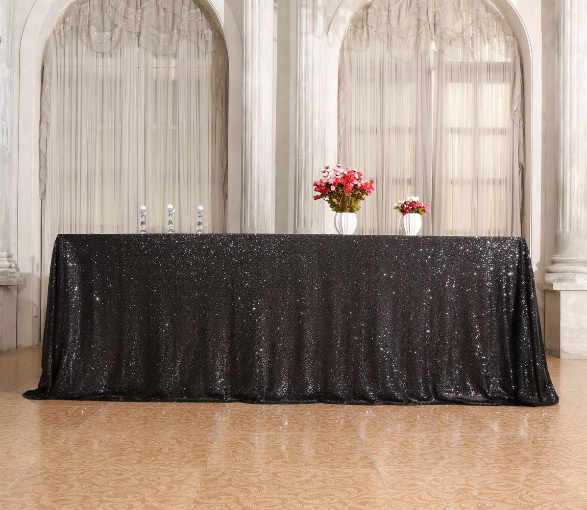 Squarepie Sequin Tablecloth 60 X 120 Inch Black Sparkly Table Linen For Wedding Party