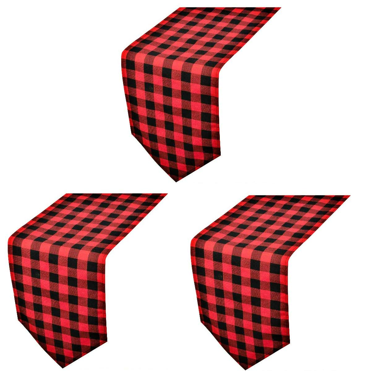 3 Pack Buffalo Check Table Runners Red And Black Plaid Table Runner For Christmas Dinner, Lumberjack Party, Outdoor Or Indoor Ga