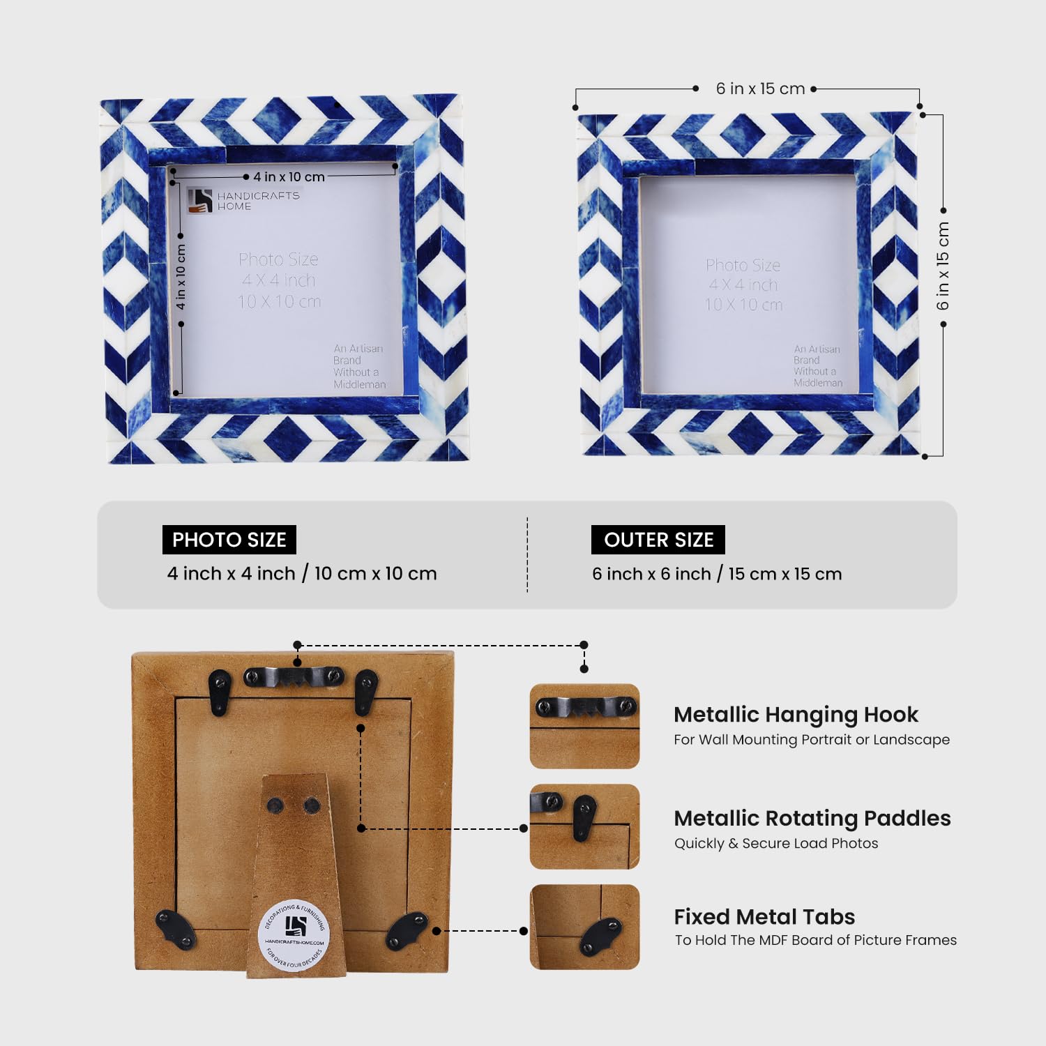 Handicrafts Home Picture Frames Chevron Pattern Inspired Handmade Gifts Photo Frame Blue 4x4