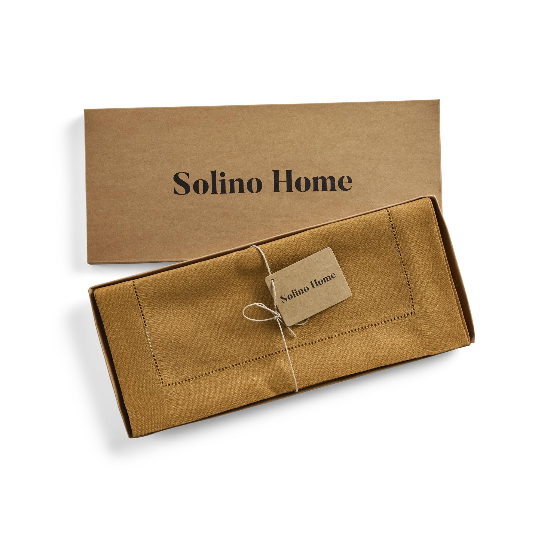 Solino Home Linen Brown Sugar Table Runner 72 Inches Long - 100% Pure Linen Classic Hemstitch Dining Table Runner 14 X 72 Inch I
