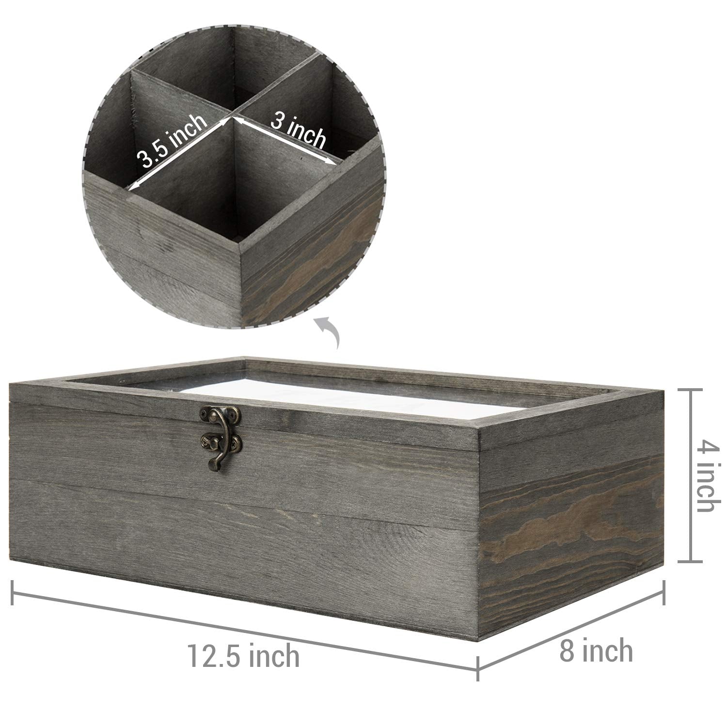 Mygift Vintage Gray Solid Wood Tea Bag Box Organizer Storage Chest With 8 Compartments, Tea Bags And Condiments Packet Holder Wi