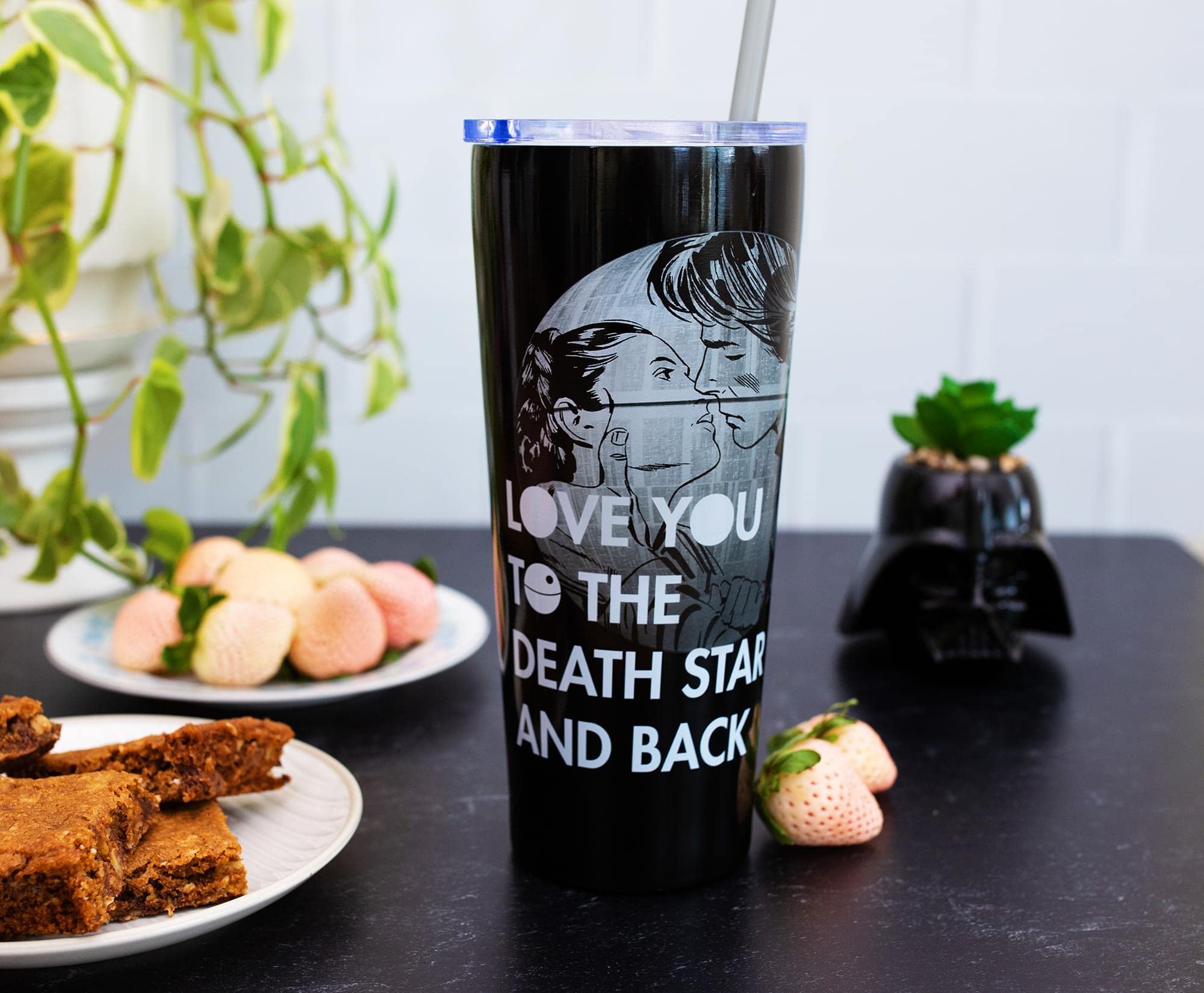 Silver Buffalo Star Wars Love You To The Death Star And Back Double Walled Stainless Steel Tumbler W Straw, 22-Ounces