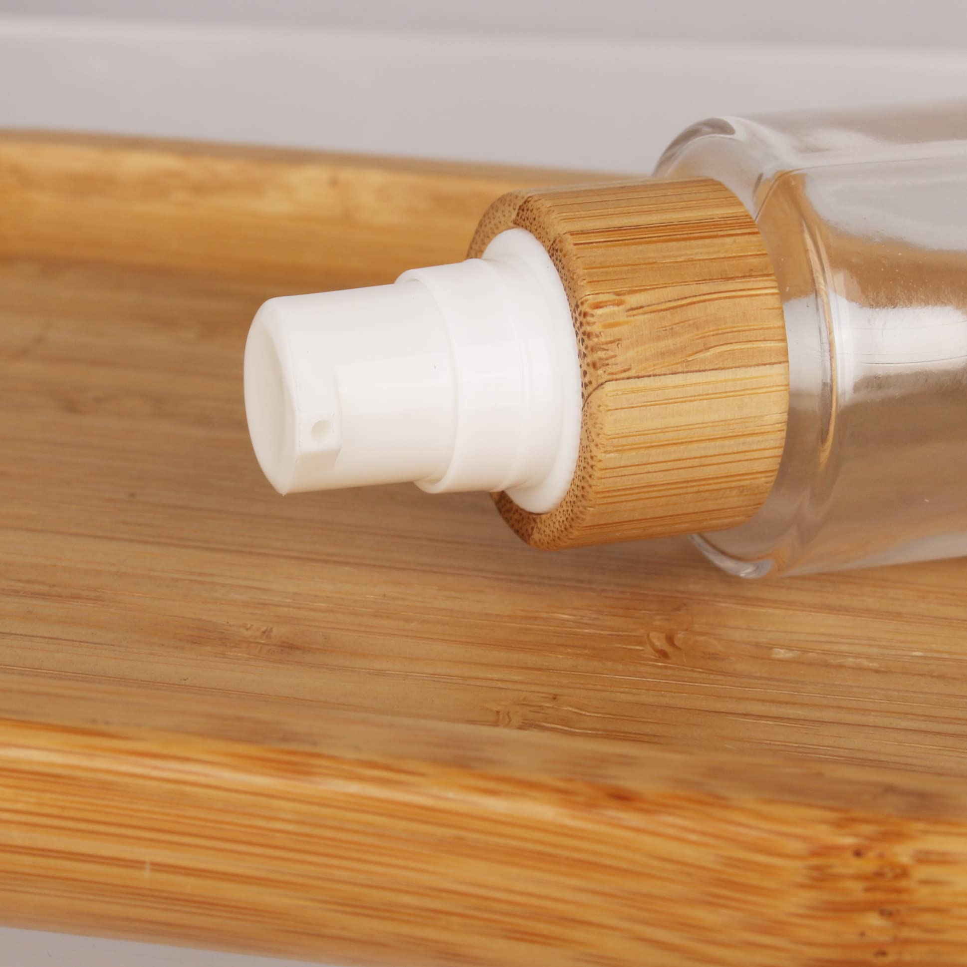 Cosidea 6 Pcs Empty 1Oz / 30Ml Bamboo Lids Clear Glass Bottle With Lotion Pump Dispenser, Refillable Emulsion Cosmetic Cream Bot