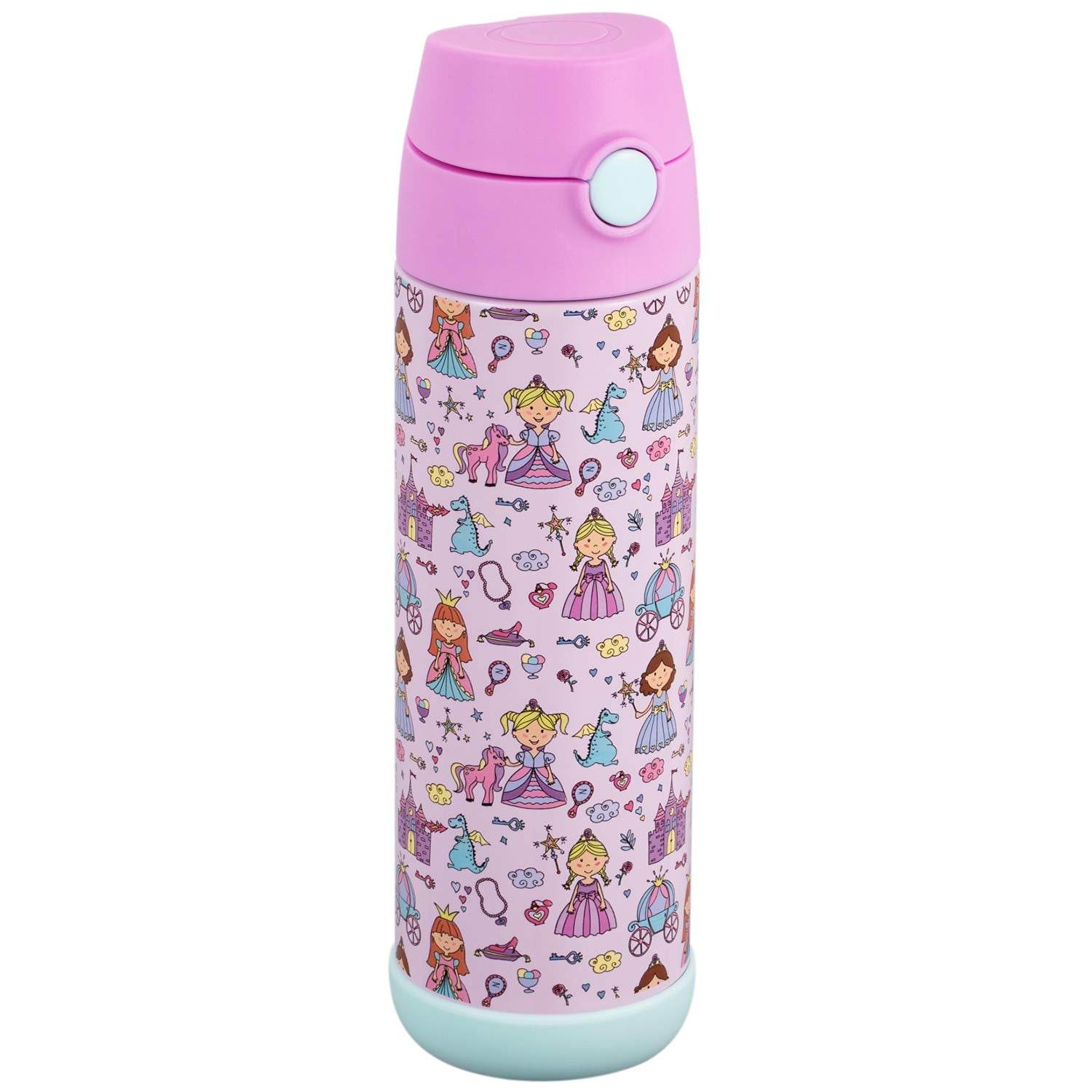 Snug Kids Water Bottle - Insulated Stainless Steel Thermos With Straw (Girlsboys) - Princess, 17Oz