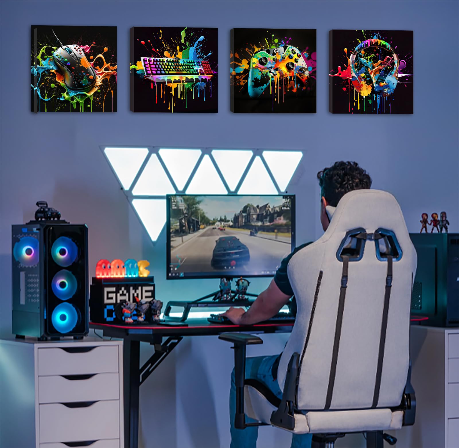 Gamer Room Decor For Boys - Game Wall Art Graffiti Gamepad Earphone Canvas Print Pictures Cool Video Gaming Poster Street Pop Me