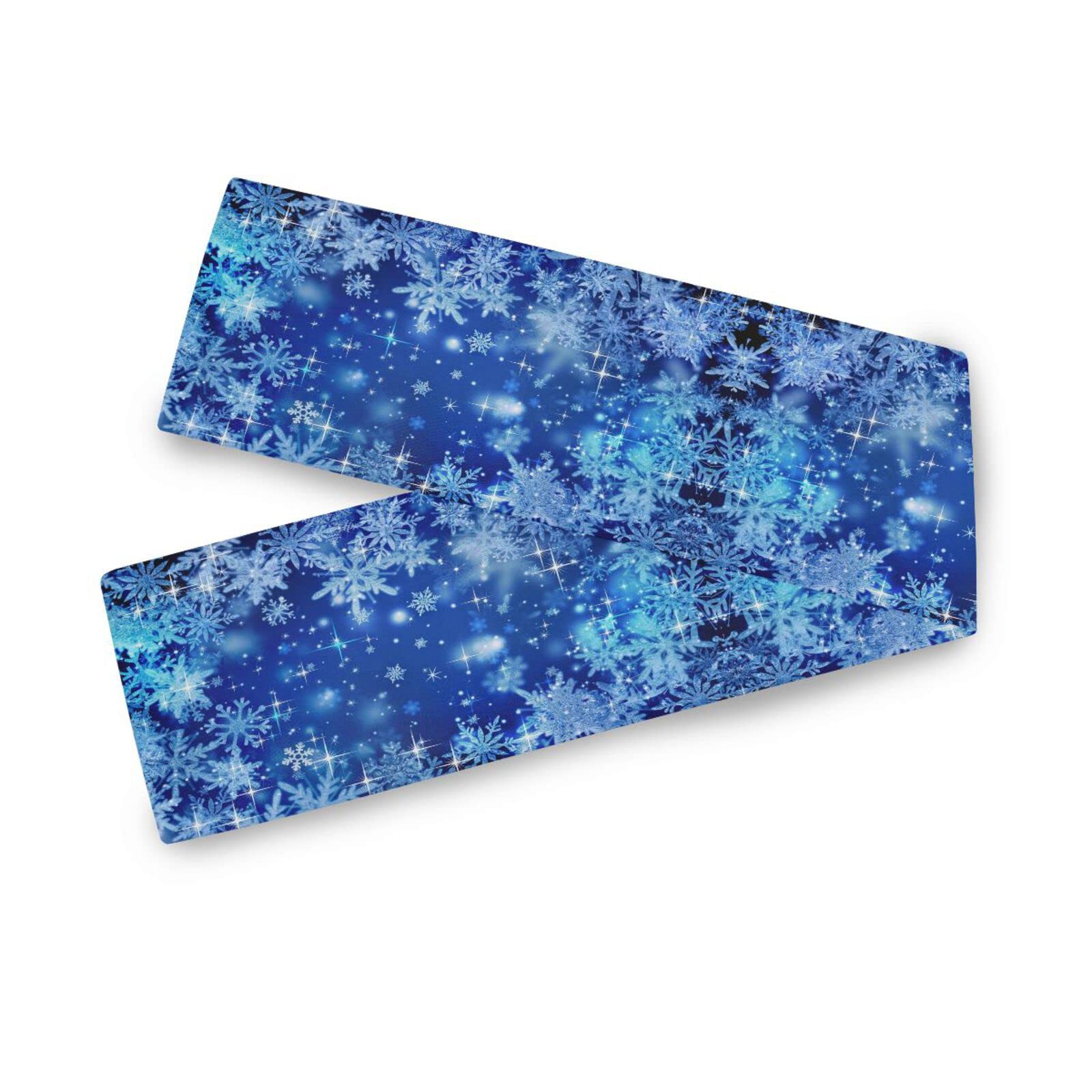 Alaza Blue Winter Christmas Glitter Snowflakes Table Runner For Kitchen Dining 13 X 70 Inches Long Table Runners Cloth Placemat