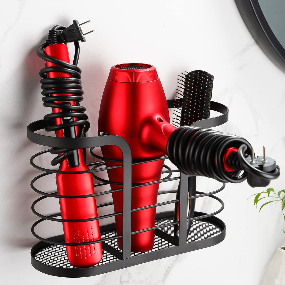 Yigii Hair Dryer Holder - Hair Tool Organizer Wall Mount/Adhesive Blow Dryer Holder Bathroom Organizer Hot Tools Organizer For H