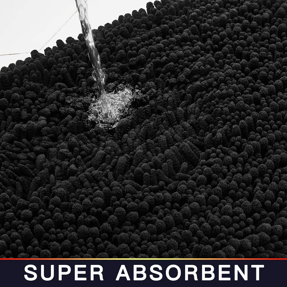 Walensee Bathroom Rug Non Slip Bath Mat (44X24 Inch Black) Water Absorbent Super Soft Shaggy Chenille Machine Washable Dry Extra