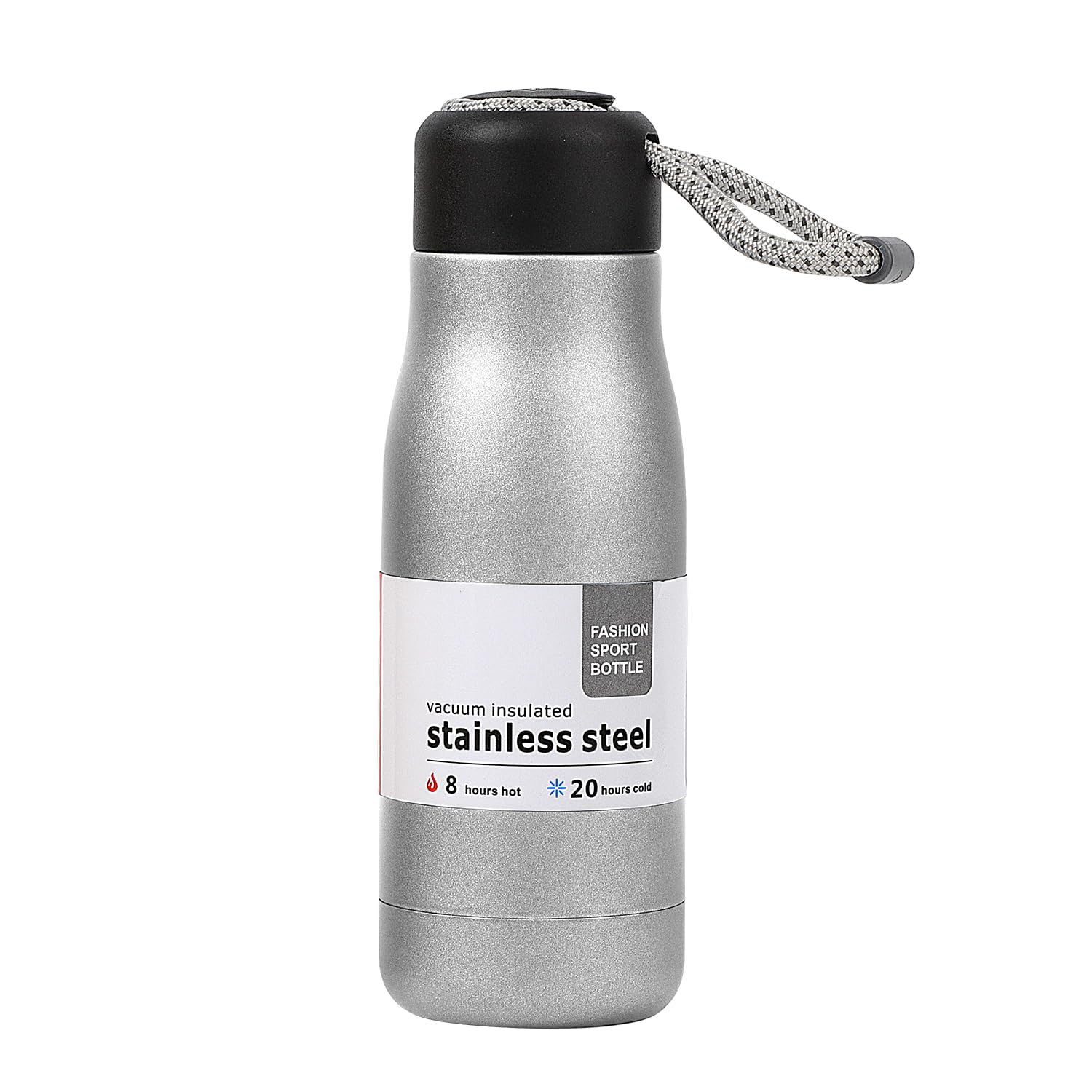 Small Water Bottle 12 oz, Dusgut Insulated Water Bottle,Stainless Steel,Wide Mouth Portable Lid,Silver
