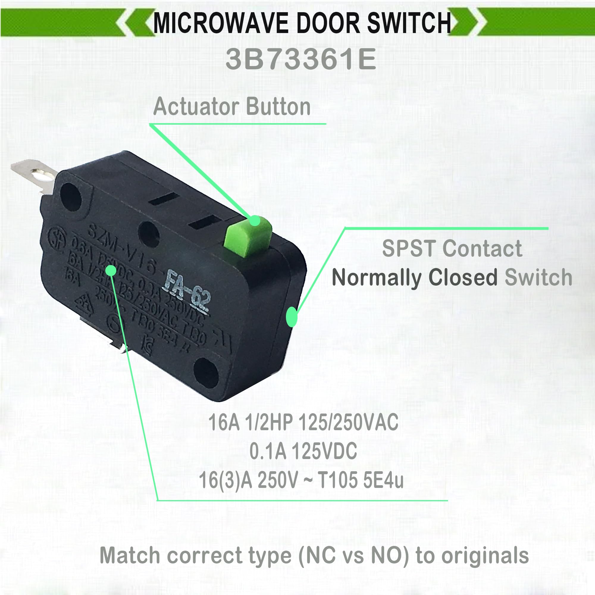 Lonye Szm-V16-Fa-62 3B73361E Microwave Door Switch Replacement For Lg Kenmore Microwave 6600W1K001C Wb24X25397 Wb24X817 Ps352273