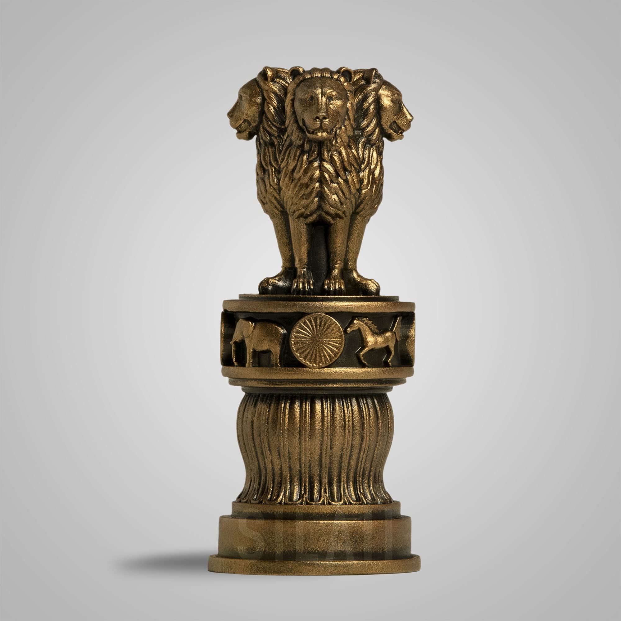 Silaii Ashoka Pillar Sculpture - 5 Inch, Antique Bronze Colour