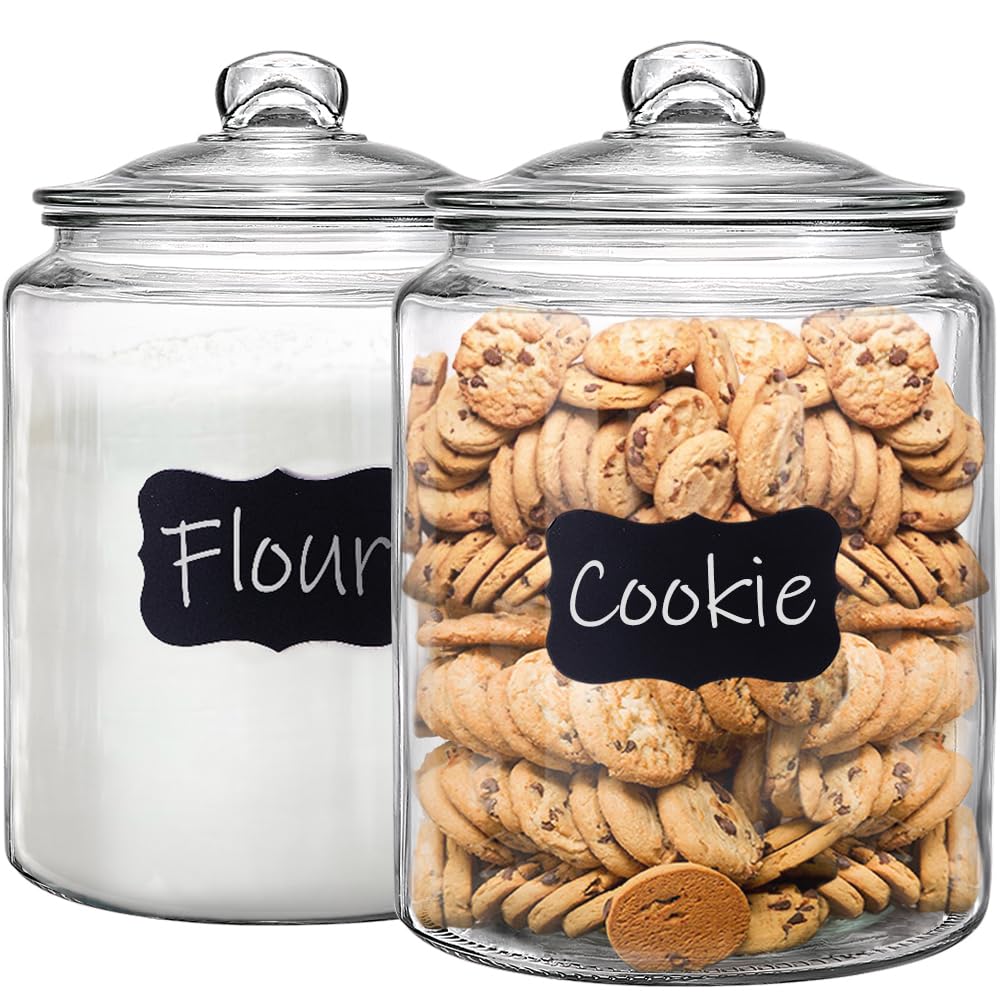 Daitouge 1.5 Gallon Glass Canister, 2 Pack Cookie Jar & Candy Jar With Airtight Lid, Heavy Duty Glass Canisters For Kitchen, Sui