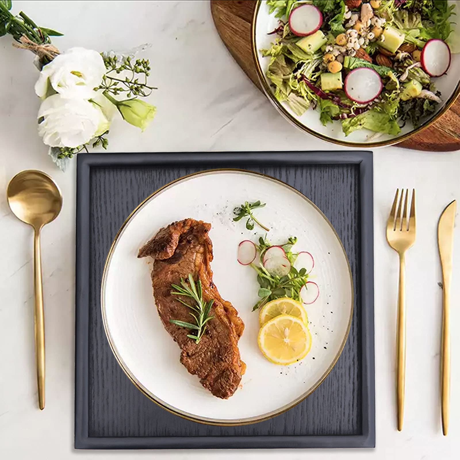 Solid Wood Serving Tray, Square Non-Slip Tea Coffee Snack Plate, Serving Tray With Raised Edges, For Home Kitchen Restaurant (9.