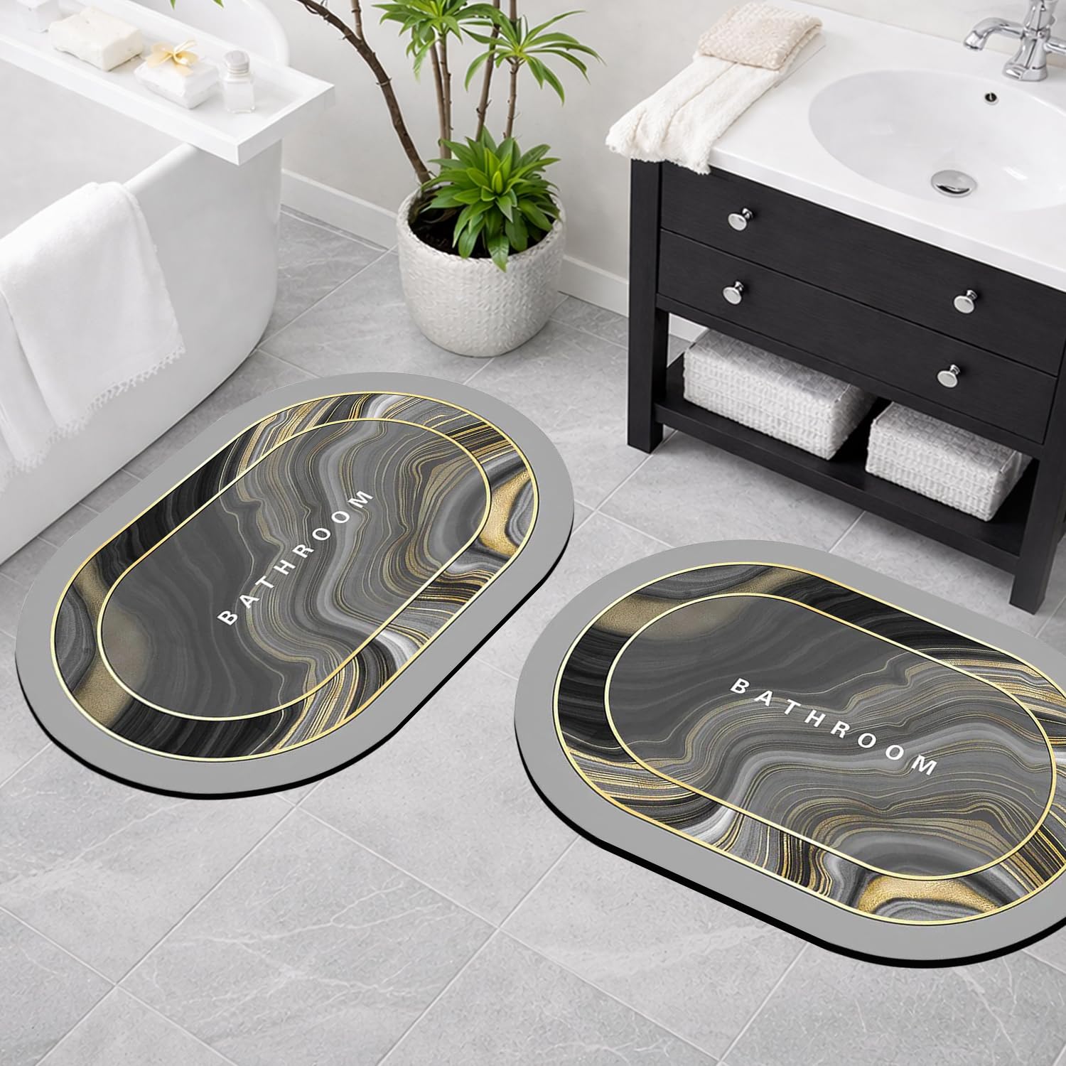 Canway 2 Pieces 3.5Mm Anti-Skid Water Soaking Marble Print Door Mat, Water Absorbent Mat (60X40Cm) Grey
