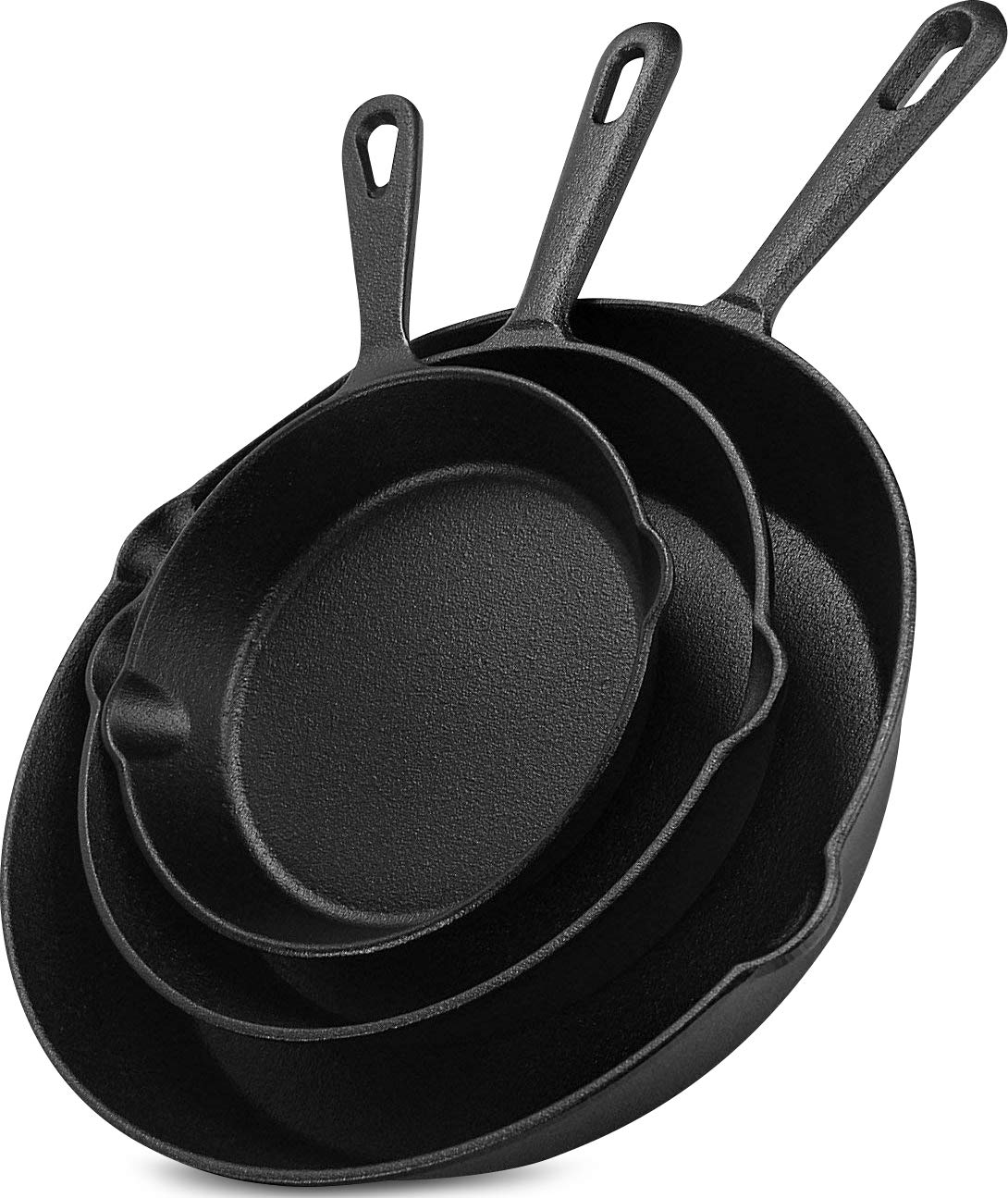Utopia Kitchen Saute Fry Pan - Pre-Seasoned Cast Iron Skillets Set 3-Piece Frying Pan Comprised Of 6'', 8'', And 10'' Cast Iron