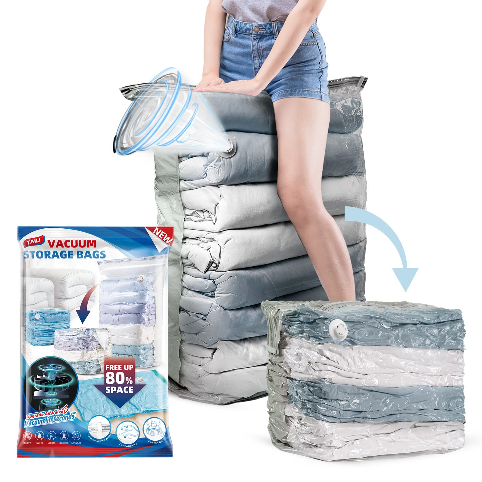 Taili 6 Pack Vacuum Storage Bags, Space Saver Bags, Jumbo Cube 31X40X15 Inch, Extra Large Vacuum Sealer Bags For Comforters, Bla