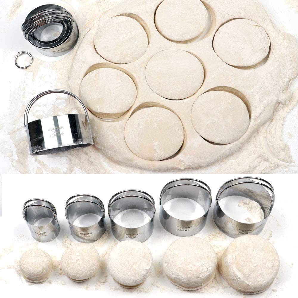 Hulisen Biscuit Cutter Set (5 Pieces/Set), Round Cookies Cutter With Handle, Professional Baking Dough Tools, Gift Package