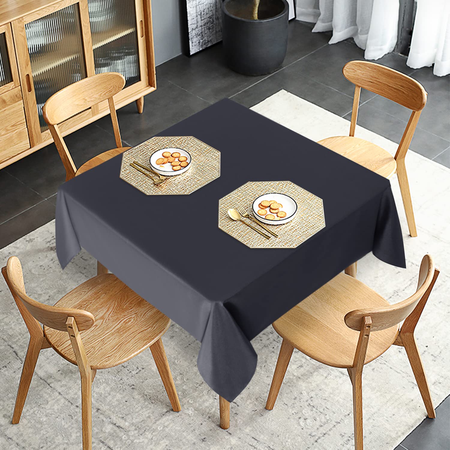 Sancua 2 Pack Dark Grey Tablecloth 54 X 54 Inch, Stain And Wrinkle Resistant Square Table Cloth - Washable Polyester Table Cover