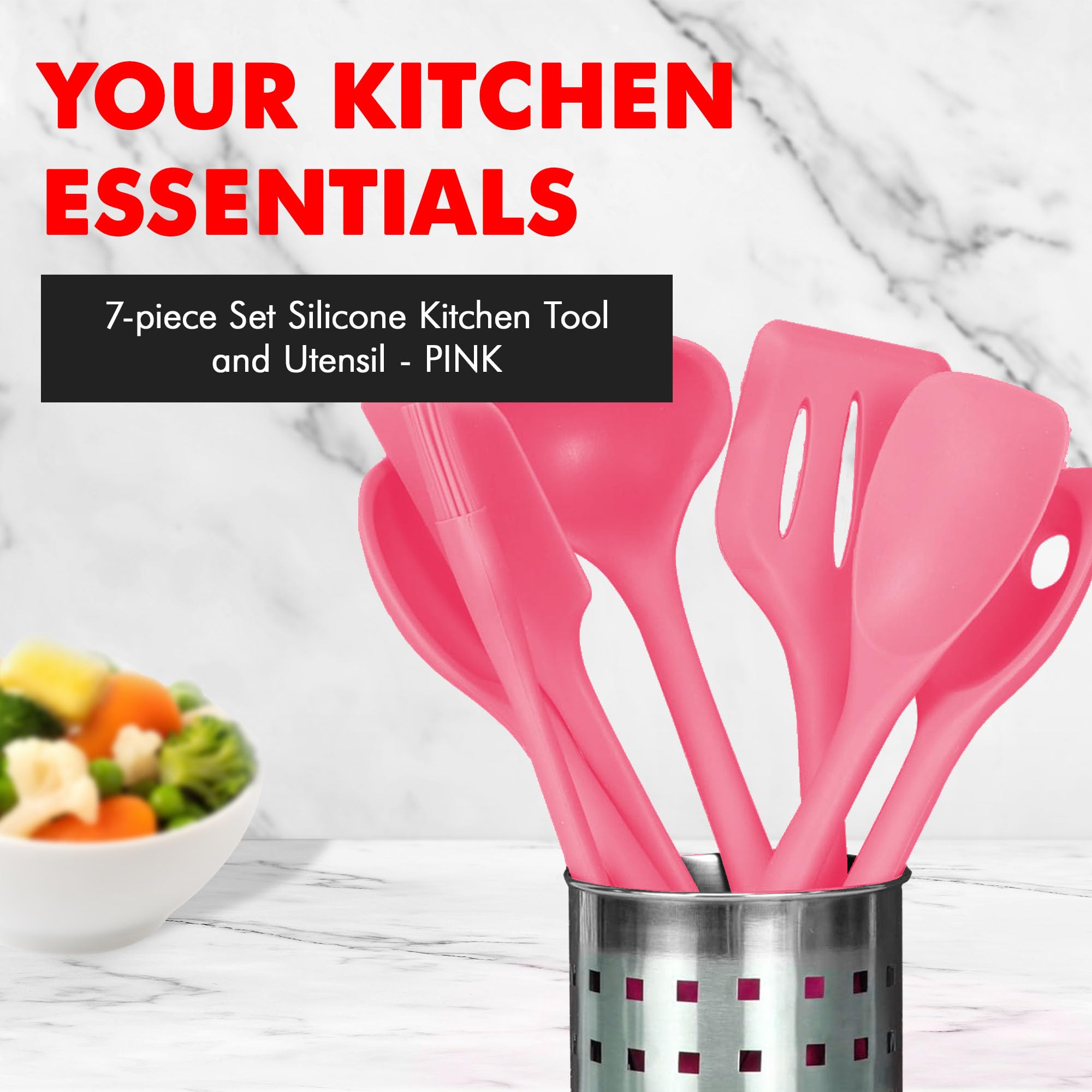 Chef Craft Premium Silicone Kitchen Tool And Utensil, 7 Piece Set, Pink